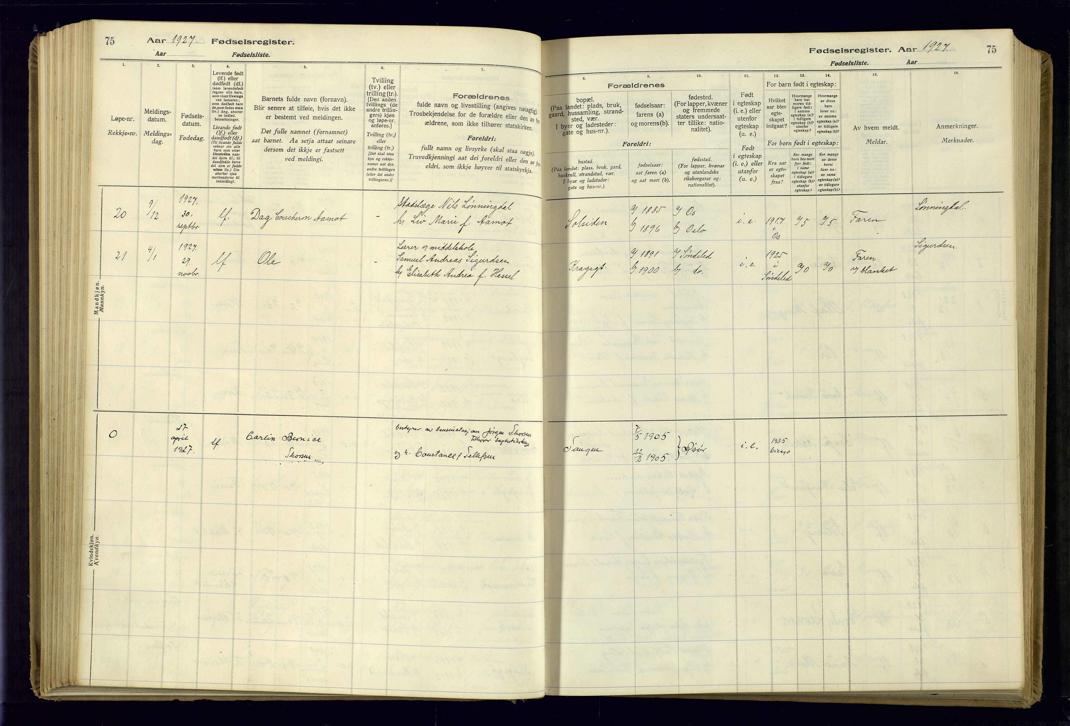 Risør sokneprestkontor, SAK/1111-0035/J/Ja/L0001: Fødselsregister nr. A-VI-13, 1916-1947, s. 75