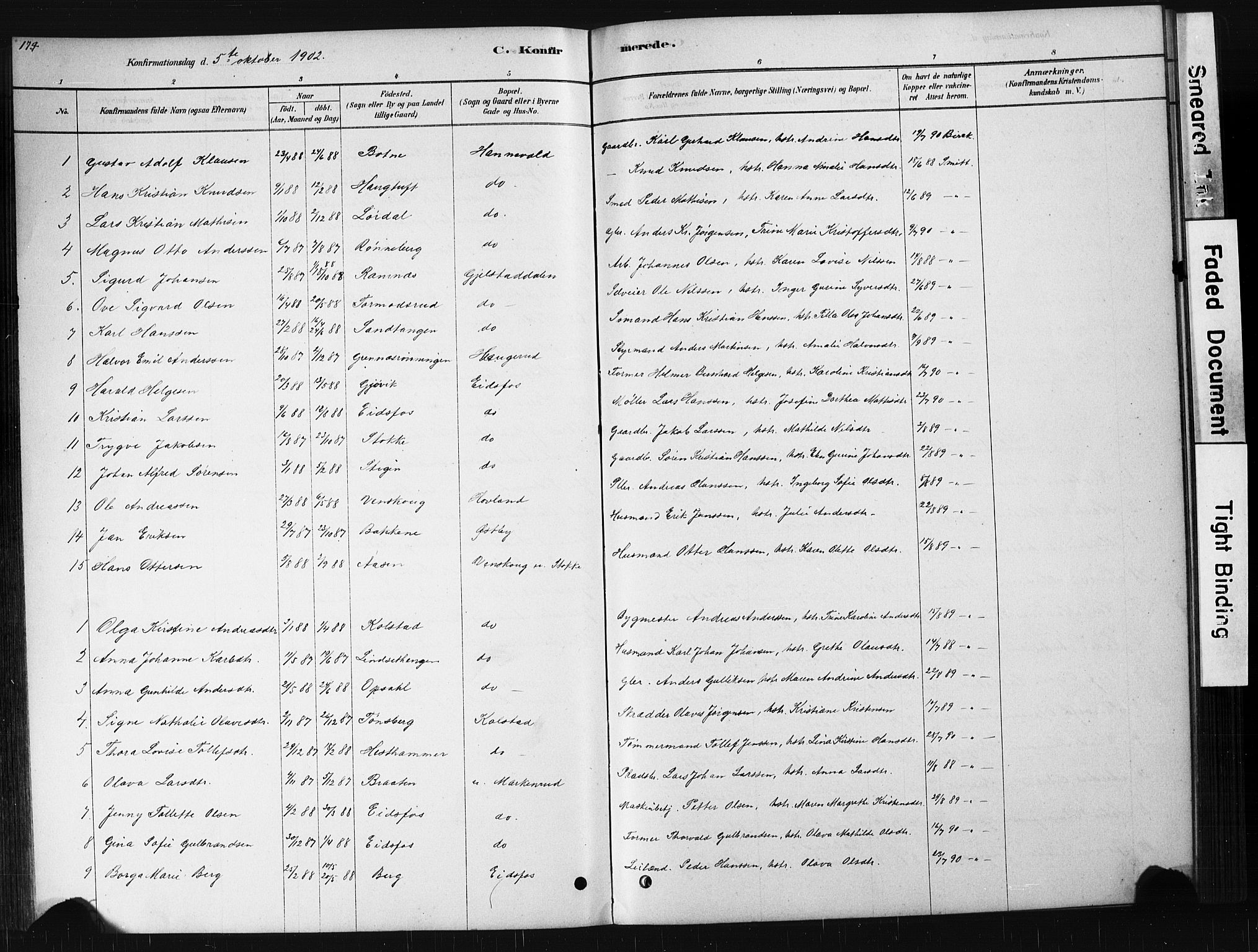 Hof kirkebøker, AV/SAKO-A-64/G/Ga/L0004: Klokkerbok nr. I 4, 1878-1930, s. 174