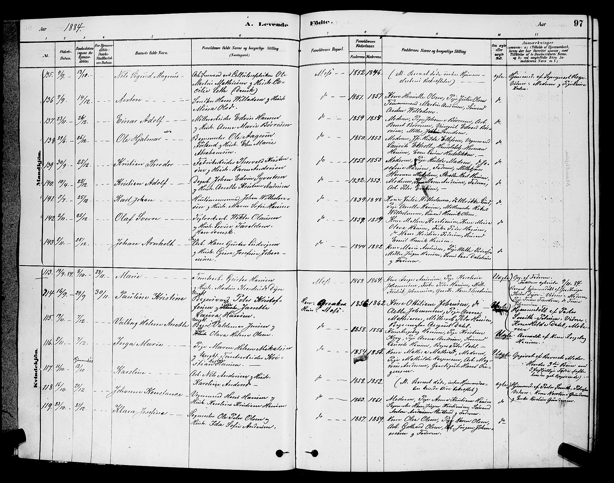 Moss prestekontor Kirkebøker, AV/SAO-A-2003/G/Ga/L0005: Klokkerbok nr. I 5, 1878-1888, s. 97