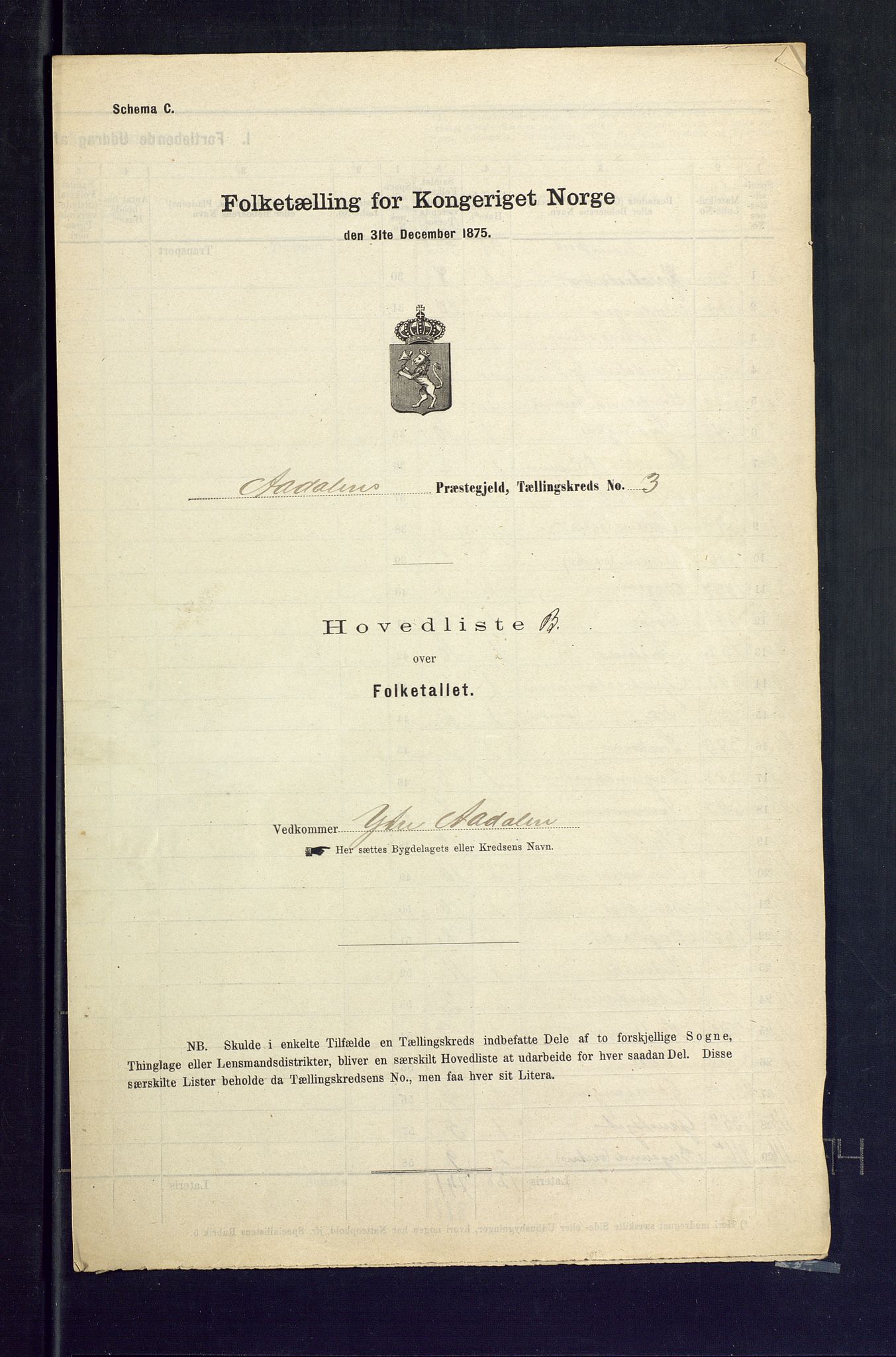 SAKO, Folketelling 1875 for 0614P Ådal prestegjeld, 1875, s. 18