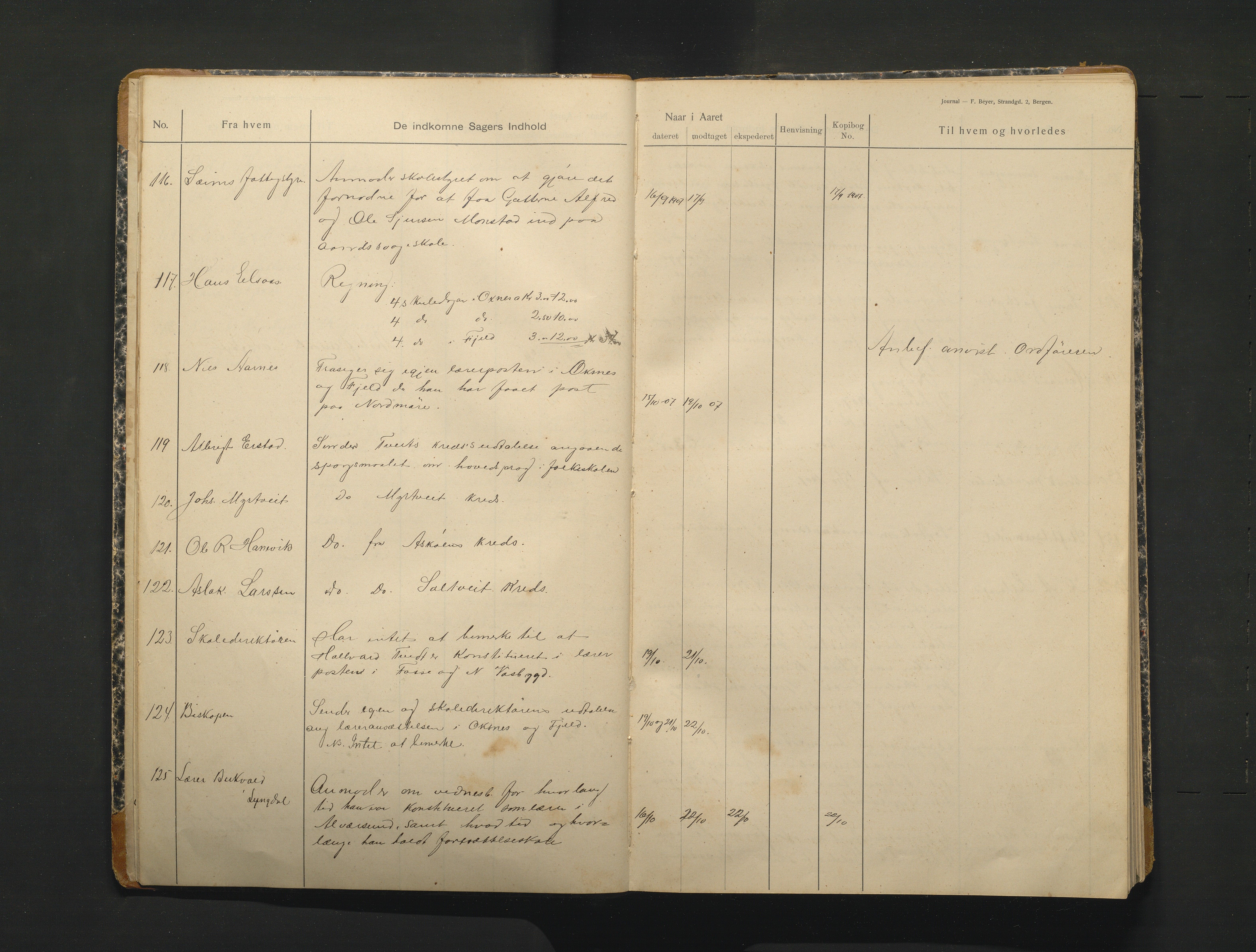 Alversund kommune. Skulestyret, IKAH/1257-211/C/Ca/L0002: Brevjournal for Alversund skulestyre, 1907-1913
