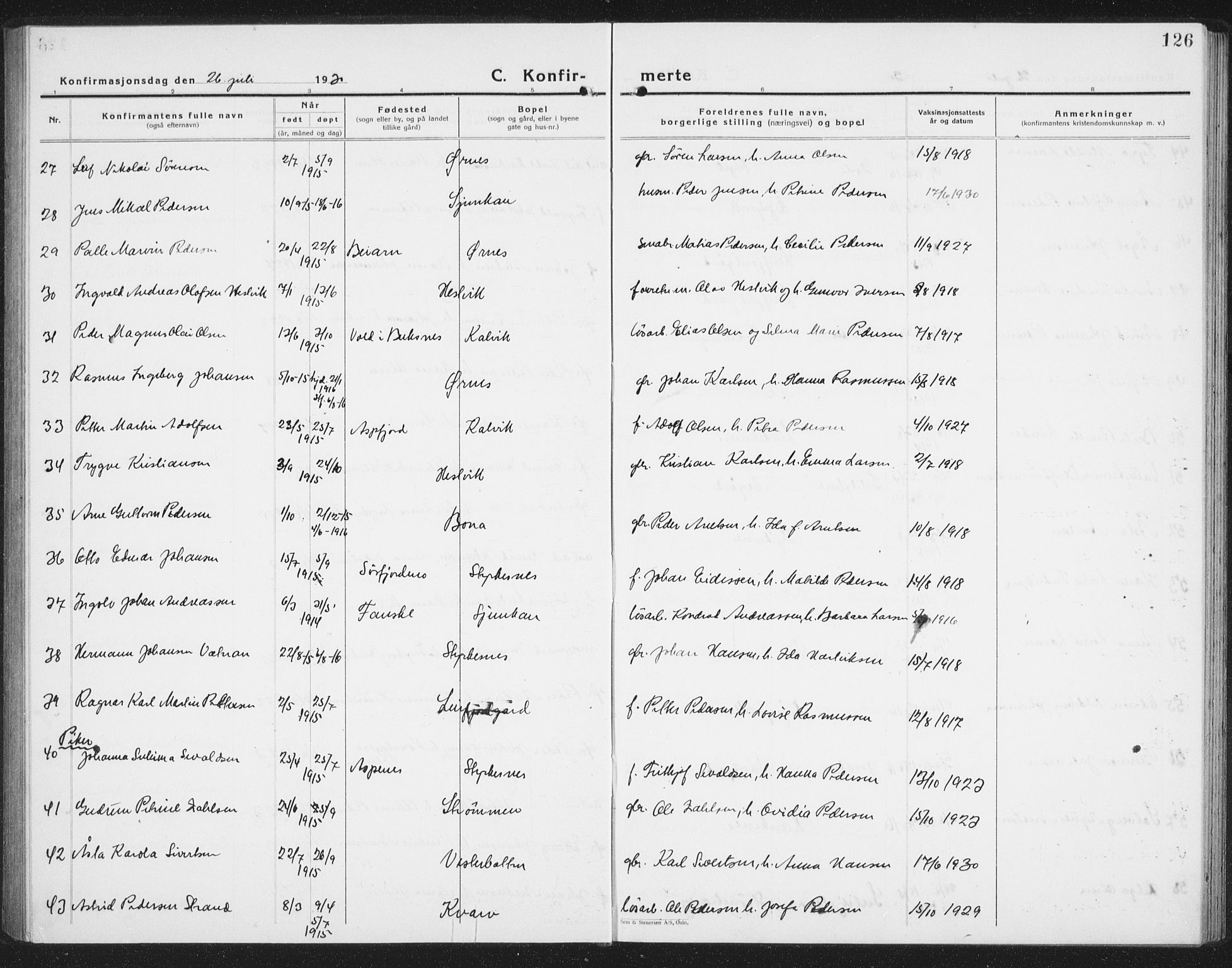 Ministerialprotokoller, klokkerbøker og fødselsregistre - Nordland, AV/SAT-A-1459/854/L0788: Klokkerbok nr. 854C04, 1926-1940, s. 126