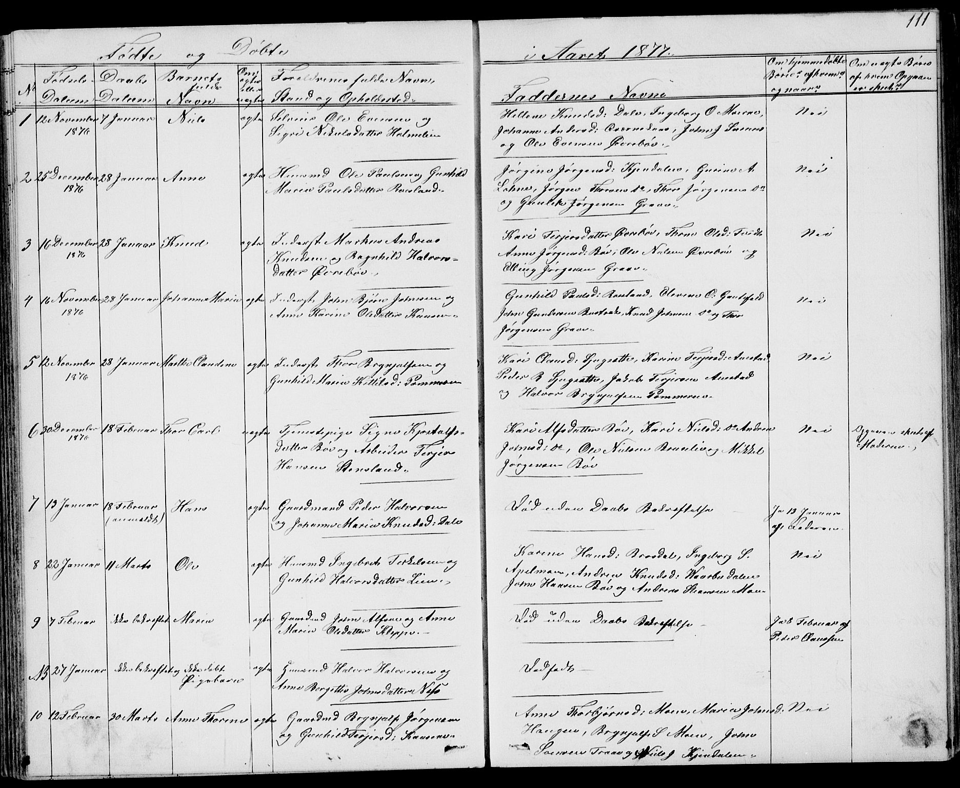 Drangedal kirkebøker, AV/SAKO-A-258/G/Gb/L0001: Klokkerbok nr. II 1, 1856-1894, s. 111