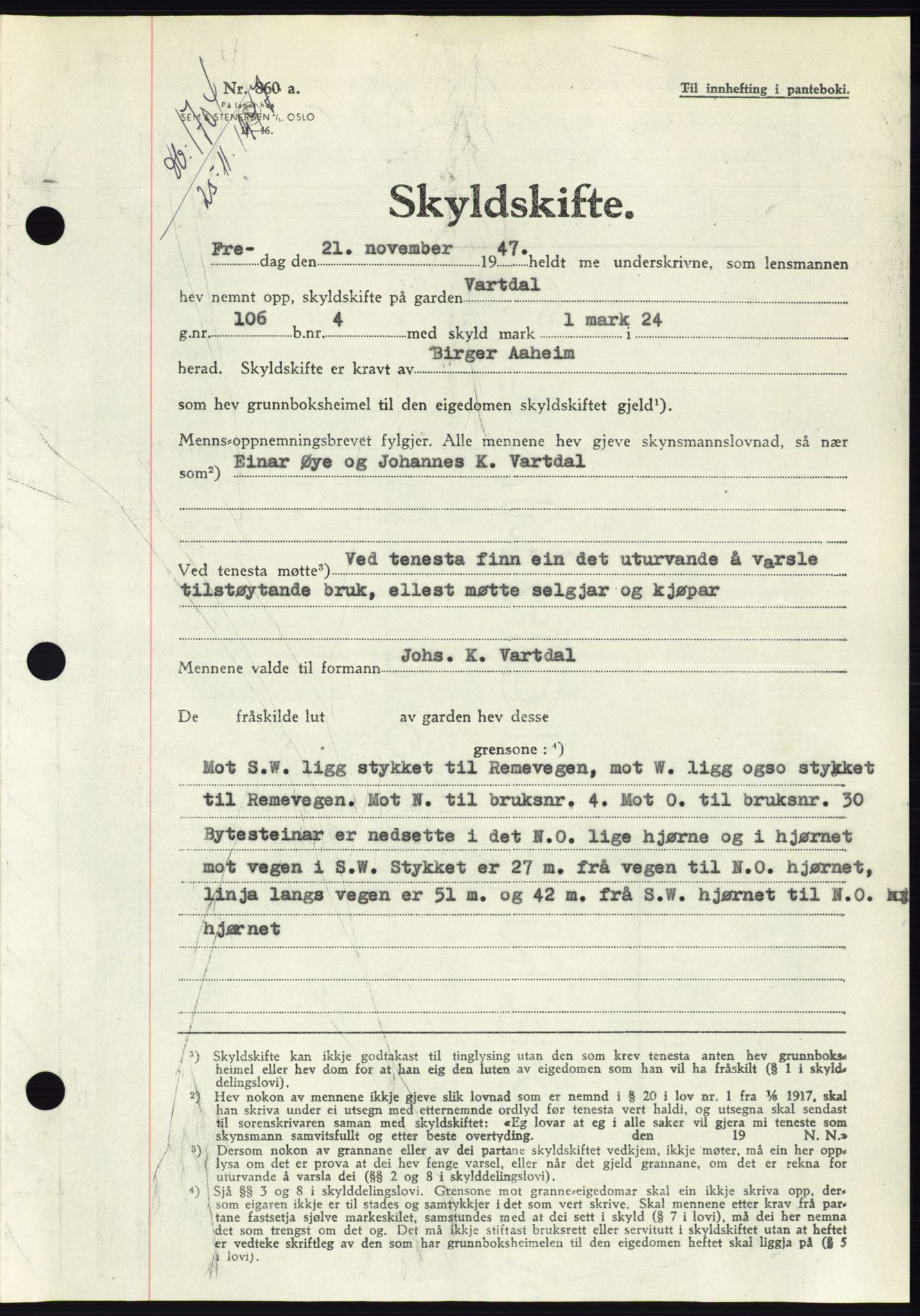 Søre Sunnmøre sorenskriveri, SAT/A-4122/1/2/2C/L0081: Pantebok nr. 7A, 1947-1948, Dagboknr: 1704/1947