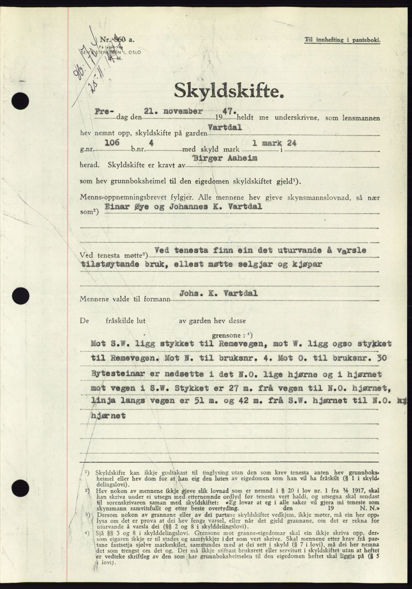 Søre Sunnmøre sorenskriveri, AV/SAT-A-4122/1/2/2C/L0081: Pantebok nr. 7A, 1947-1948, Dagboknr: 1704/1947