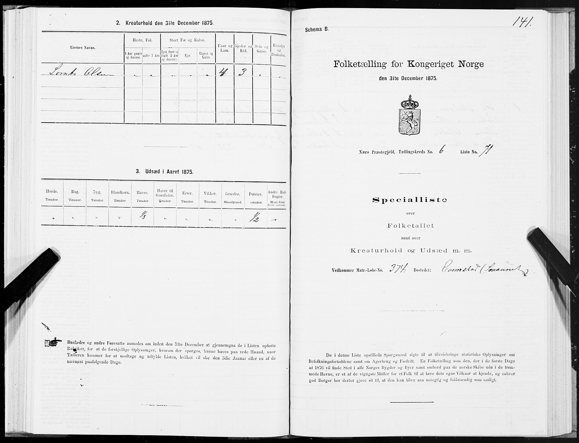 SAT, Folketelling 1875 for 1751P Nærøy prestegjeld, 1875, s. 3141