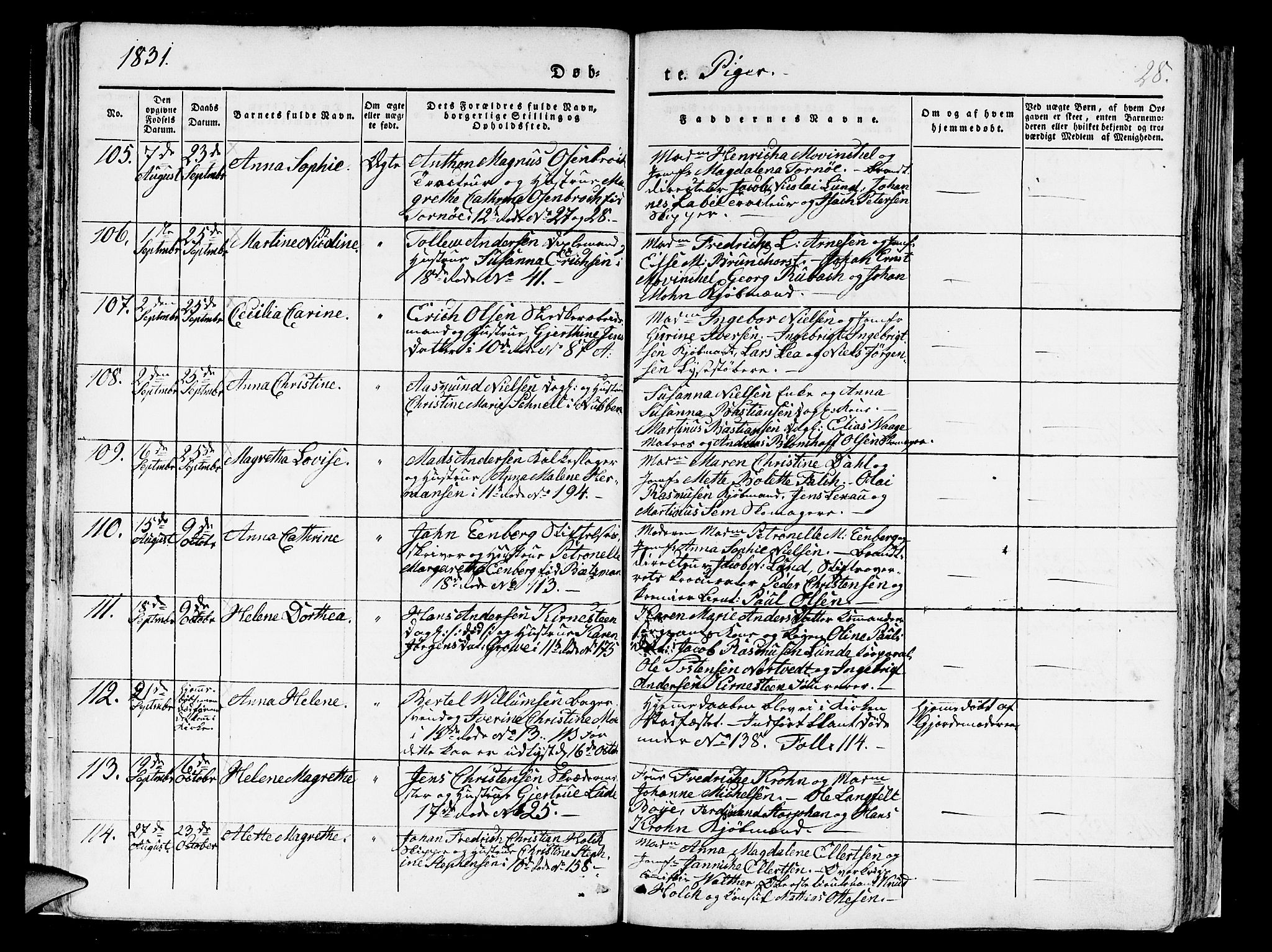 Domkirken sokneprestembete, AV/SAB-A-74801/H/Hab/L0006: Klokkerbok nr. A 6, 1827-1834, s. 28