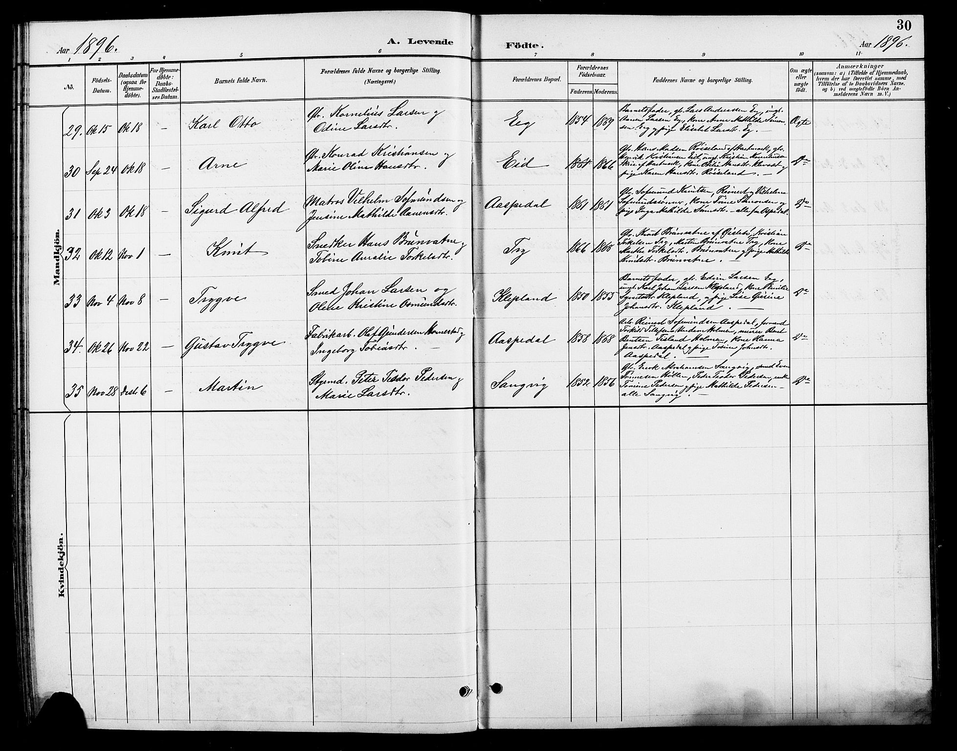 Søgne sokneprestkontor, AV/SAK-1111-0037/F/Fb/Fbb/L0006: Klokkerbok nr. B 6, 1892-1911, s. 30