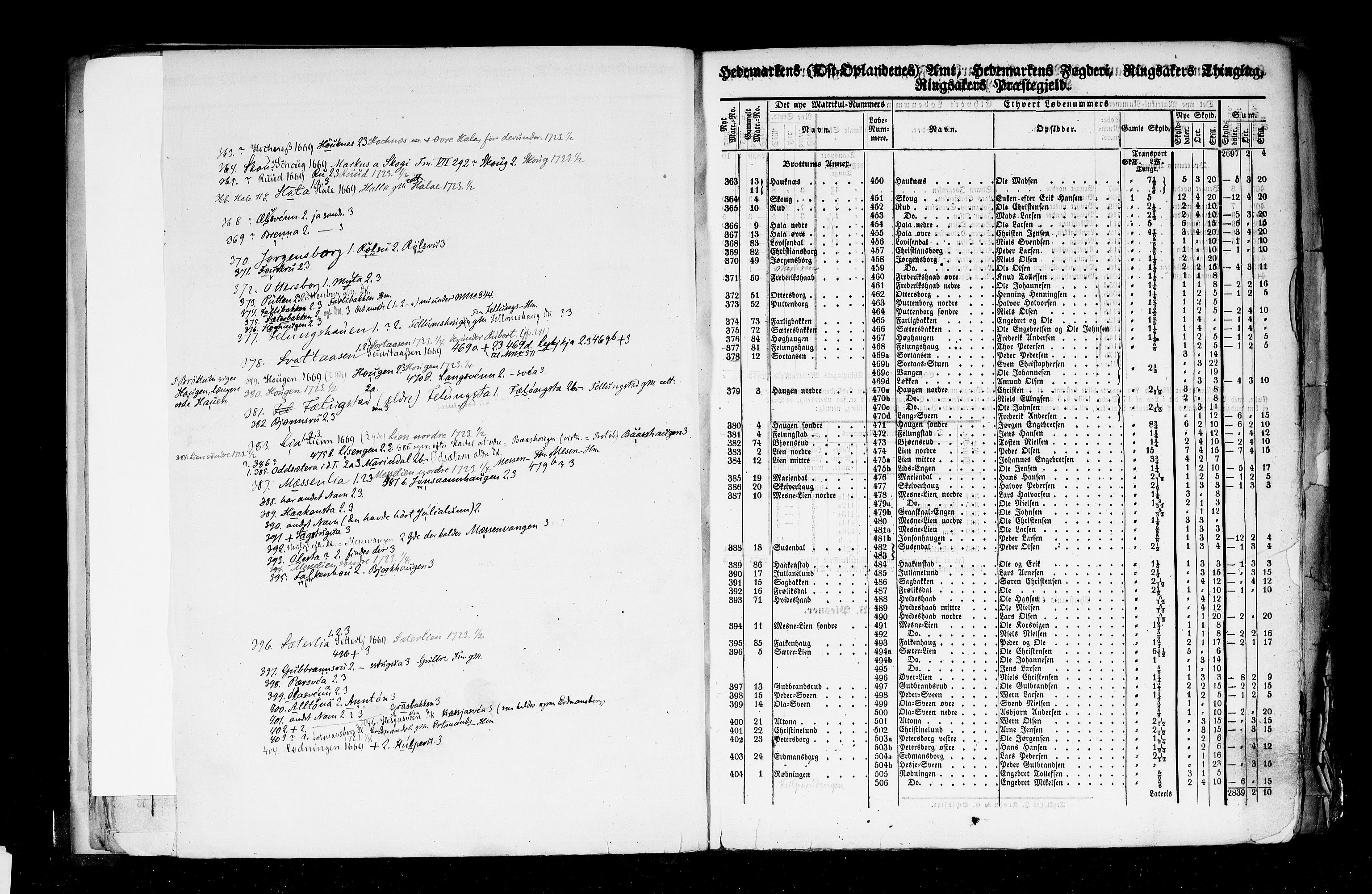 Rygh, RA/PA-0034/F/Fb/L0003: Matrikkelen for 1838 - Hedemarken amt (Hedmark fylke), 1838