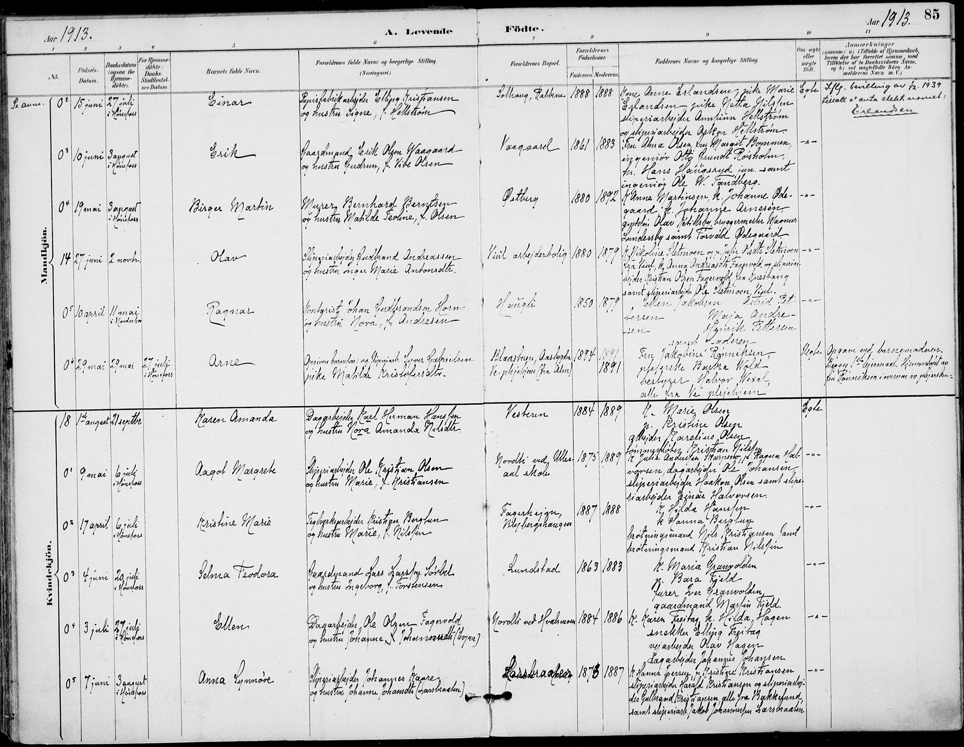 Haug kirkebøker, AV/SAKO-A-604/F/Fa/L0001: Ministerialbok nr. 1, 1885-1917, s. 85