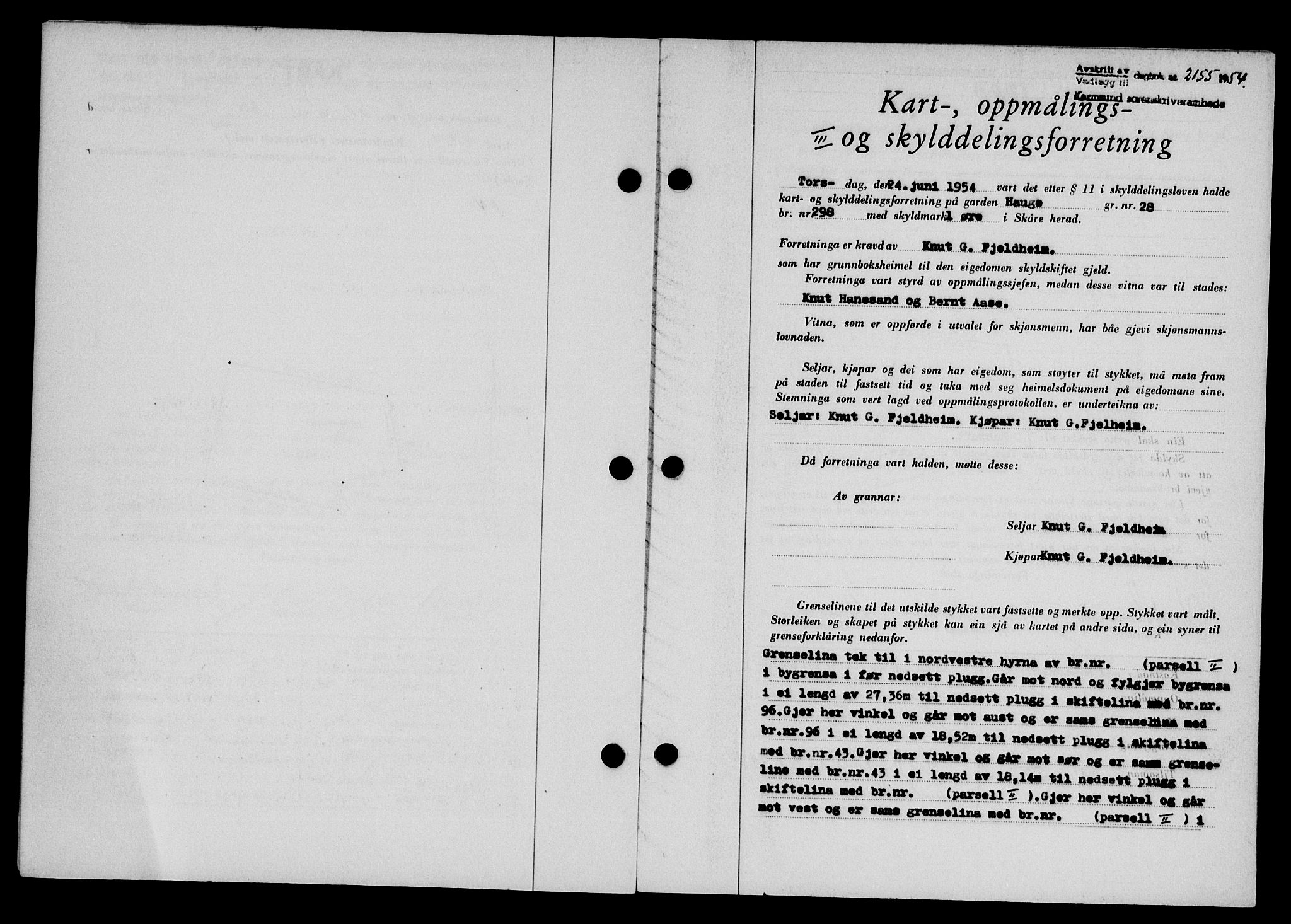 Karmsund sorenskriveri, SAST/A-100311/01/II/IIB/L0113: Pantebok nr. 93A, 1954-1954, Dagboknr: 2155/1954