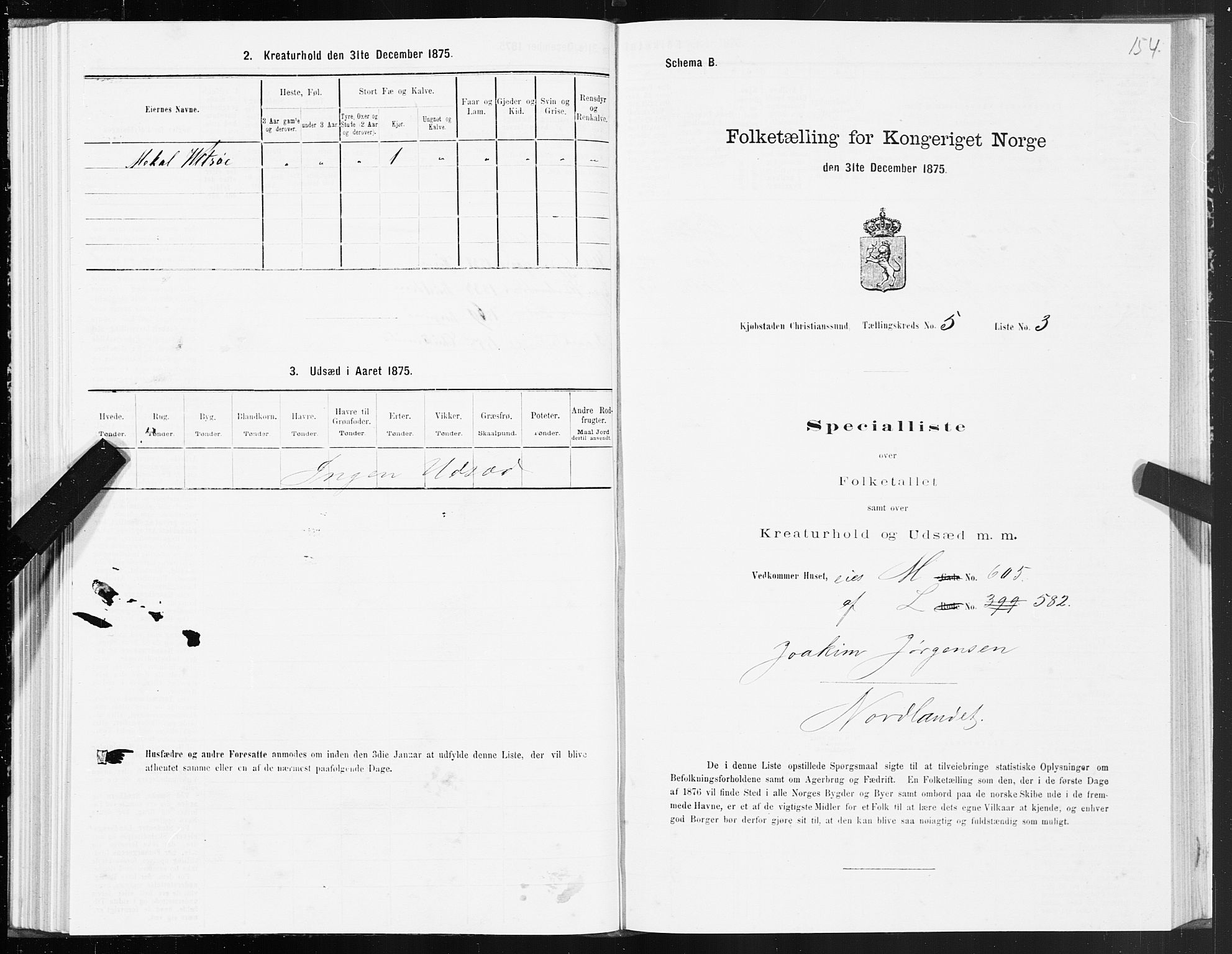 SAT, Folketelling 1875 for 1503B Kristiansund prestegjeld, Kristiansund kjøpstad, 1875, s. 4154