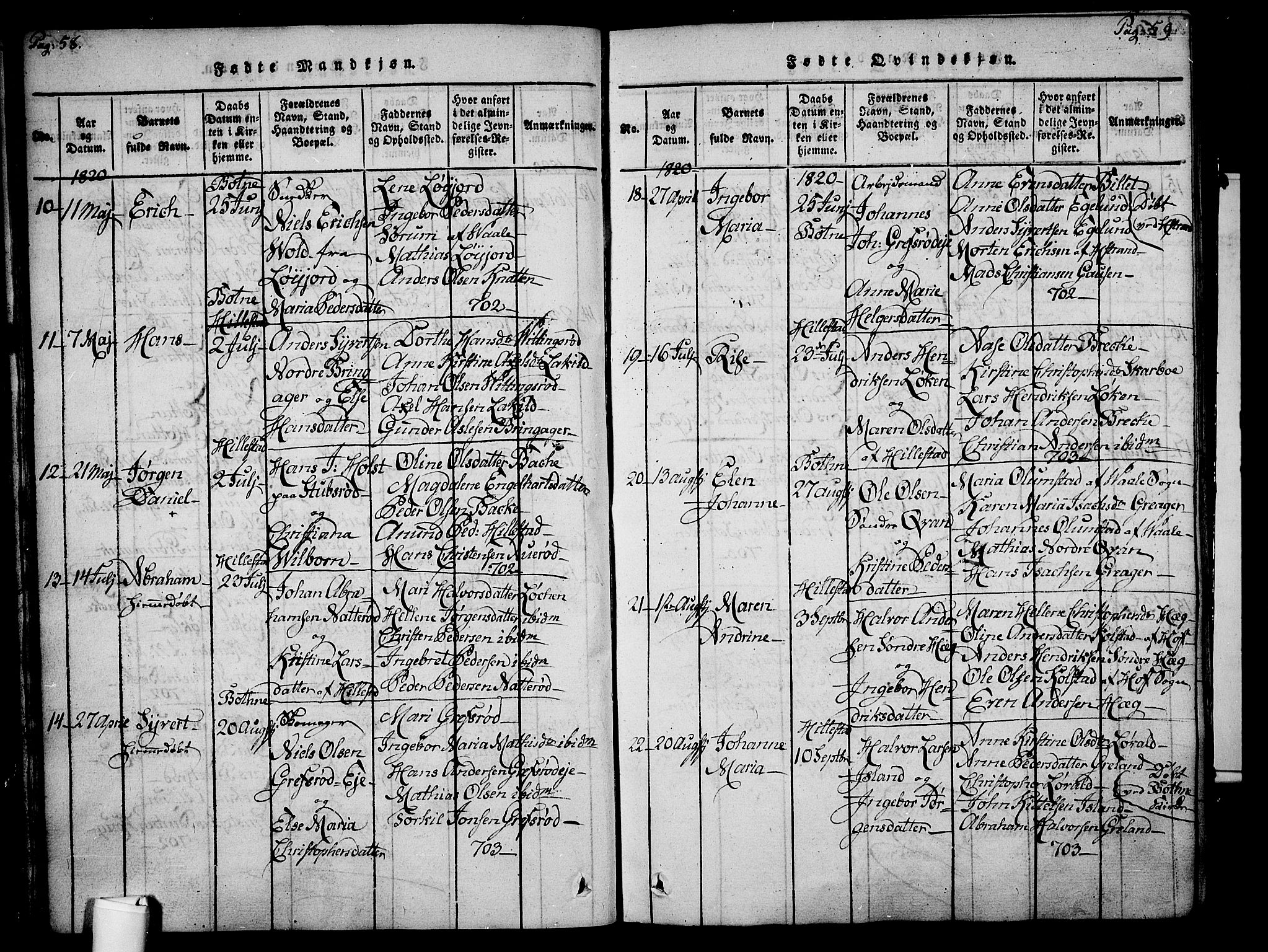 Botne kirkebøker, AV/SAKO-A-340/F/Fa/L0005: Ministerialbok nr. I 5, 1814-1836, s. 58-59