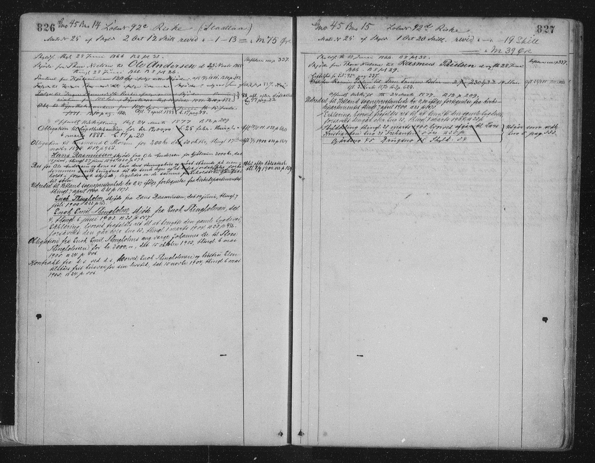 Jæren sorenskriveri, SAST/A-100310/01/4/41/41ABB/L0001: Panteregister nr. 41 ABB1, 1898, s. 826-827