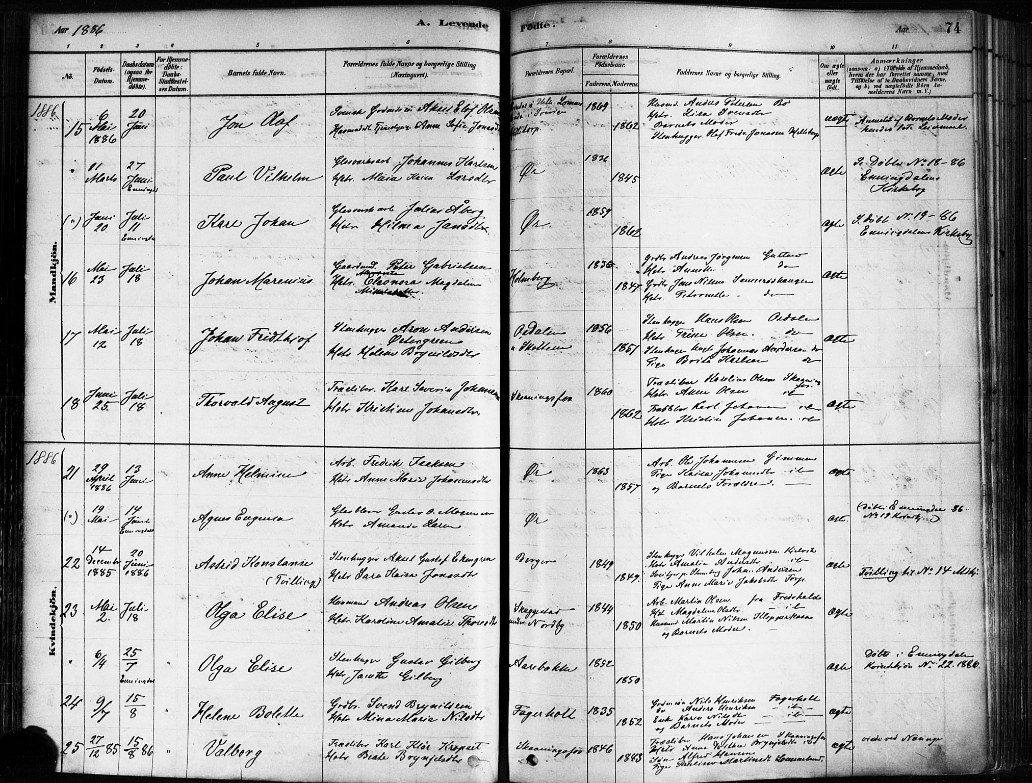 Idd prestekontor Kirkebøker, AV/SAO-A-10911/F/Fc/L0006a: Ministerialbok nr. III 6A, 1878-1903, s. 74
