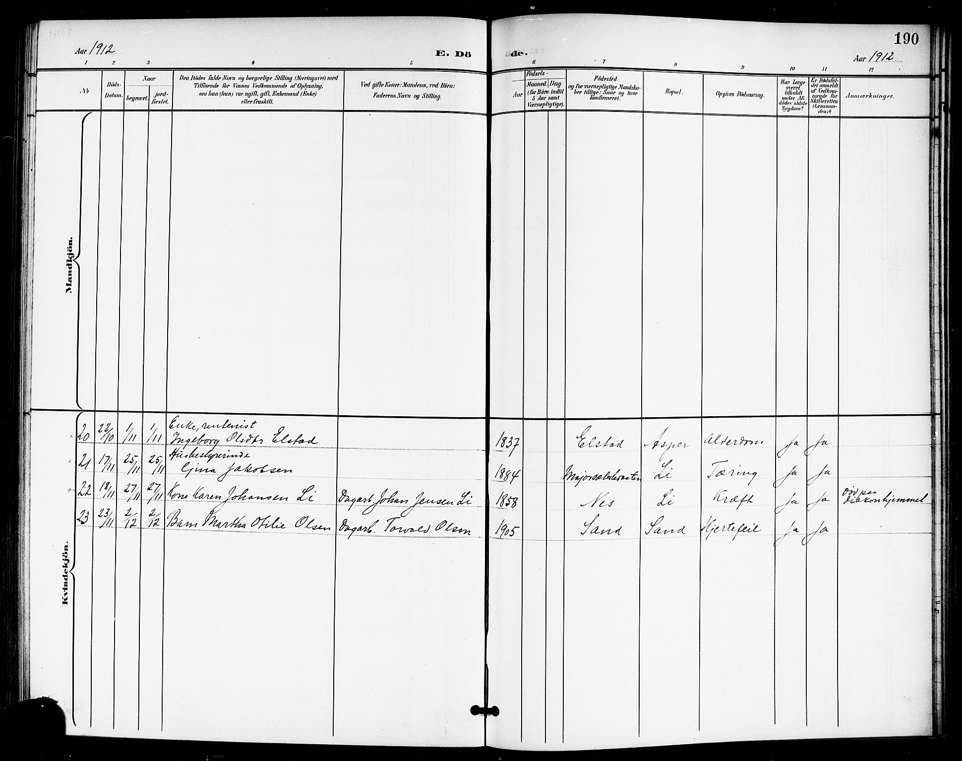 Ullensaker prestekontor Kirkebøker, AV/SAO-A-10236a/G/Gb/L0001: Klokkerbok nr. II 1, 1901-1917, s. 190