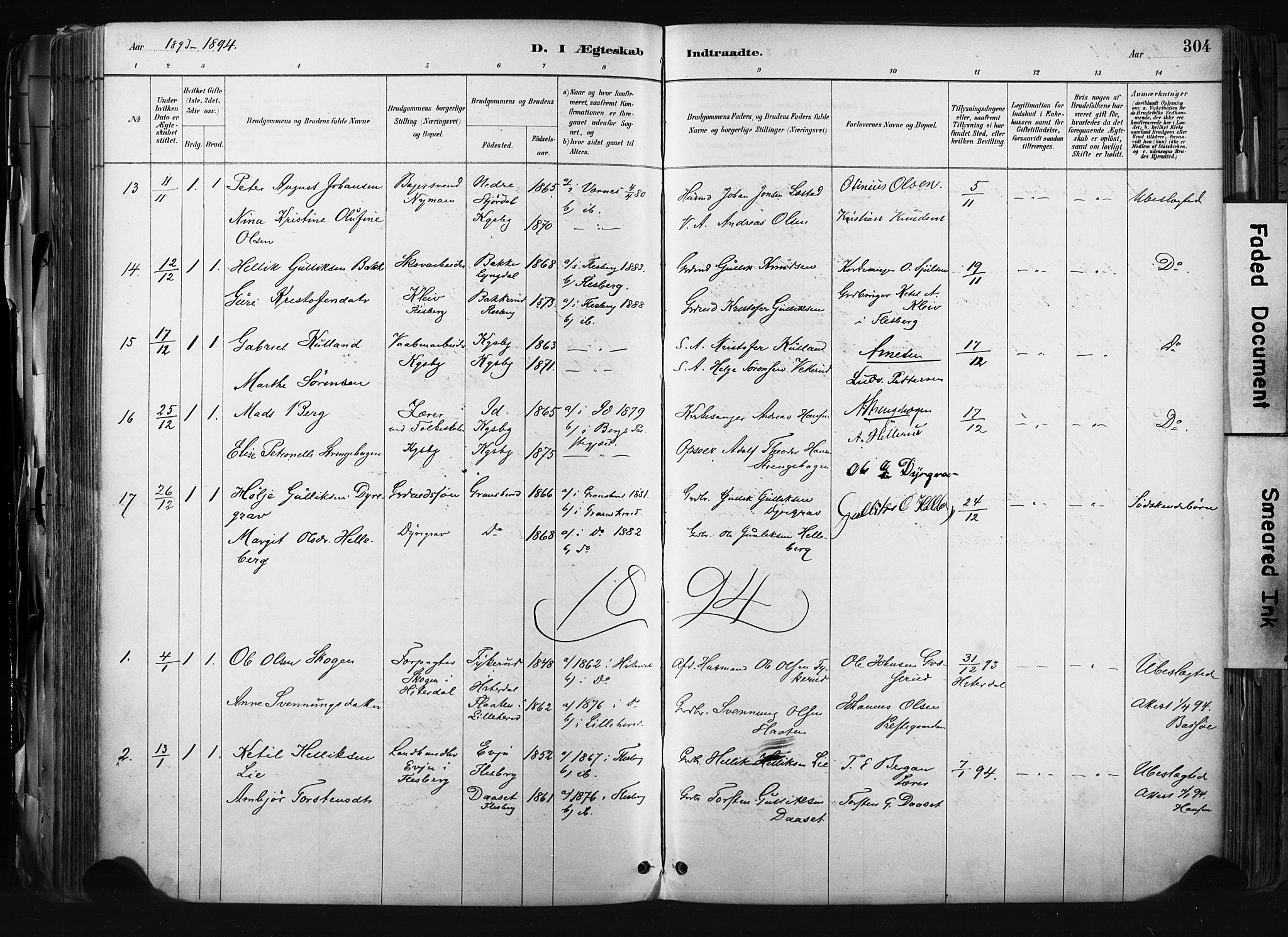 Kongsberg kirkebøker, AV/SAKO-A-22/F/Fb/L0002: Ministerialbok nr. II 2, 1886-1896, s. 304