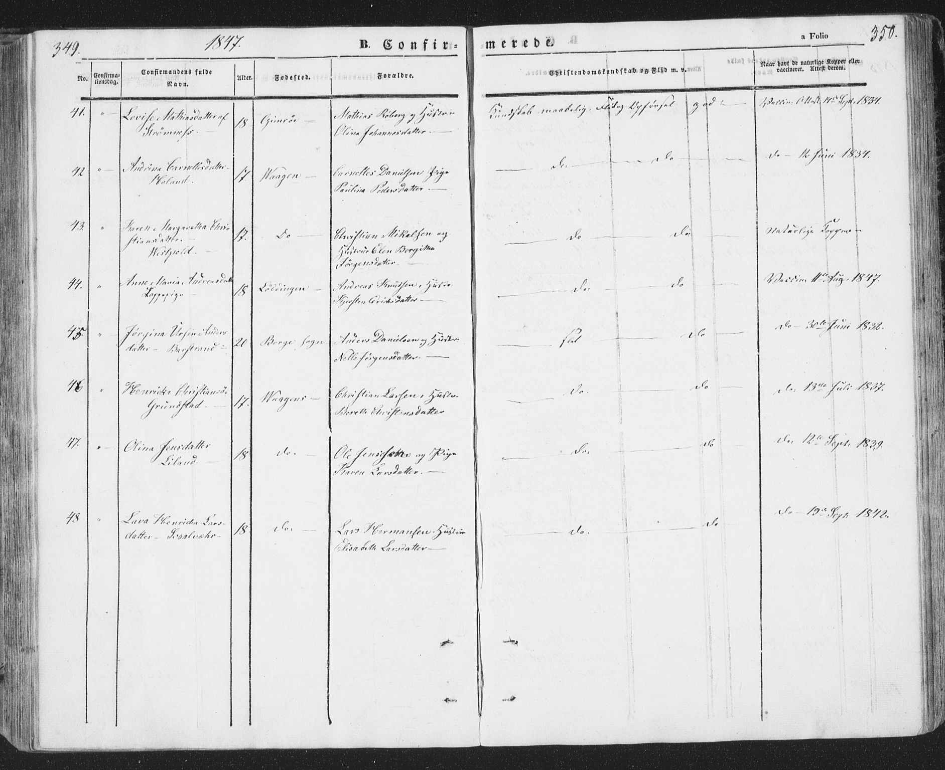 Ministerialprotokoller, klokkerbøker og fødselsregistre - Nordland, AV/SAT-A-1459/874/L1072: Klokkerbok nr. 874C01, 1843-1859, s. 349-350