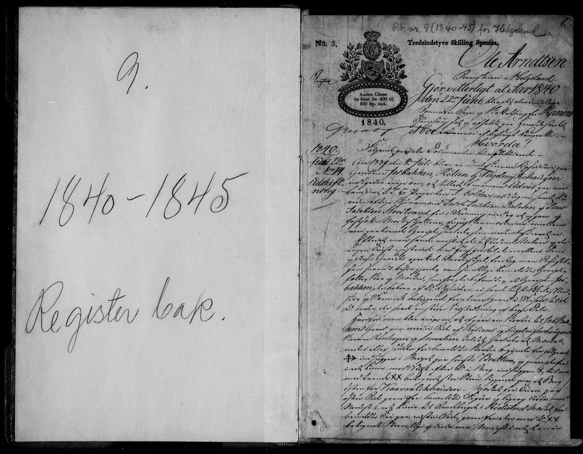 Helgeland sorenskriveri, SAT/A-0004/2/2C/L0010: Pantebok nr. 9, 1840-1845, s. 1