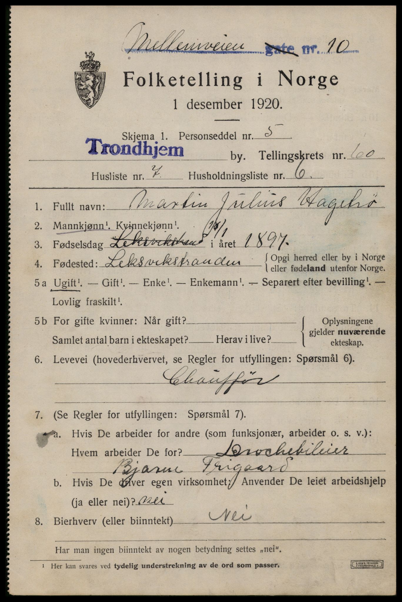 SAT, Folketelling 1920 for 1601 Trondheim kjøpstad, 1920, s. 121398