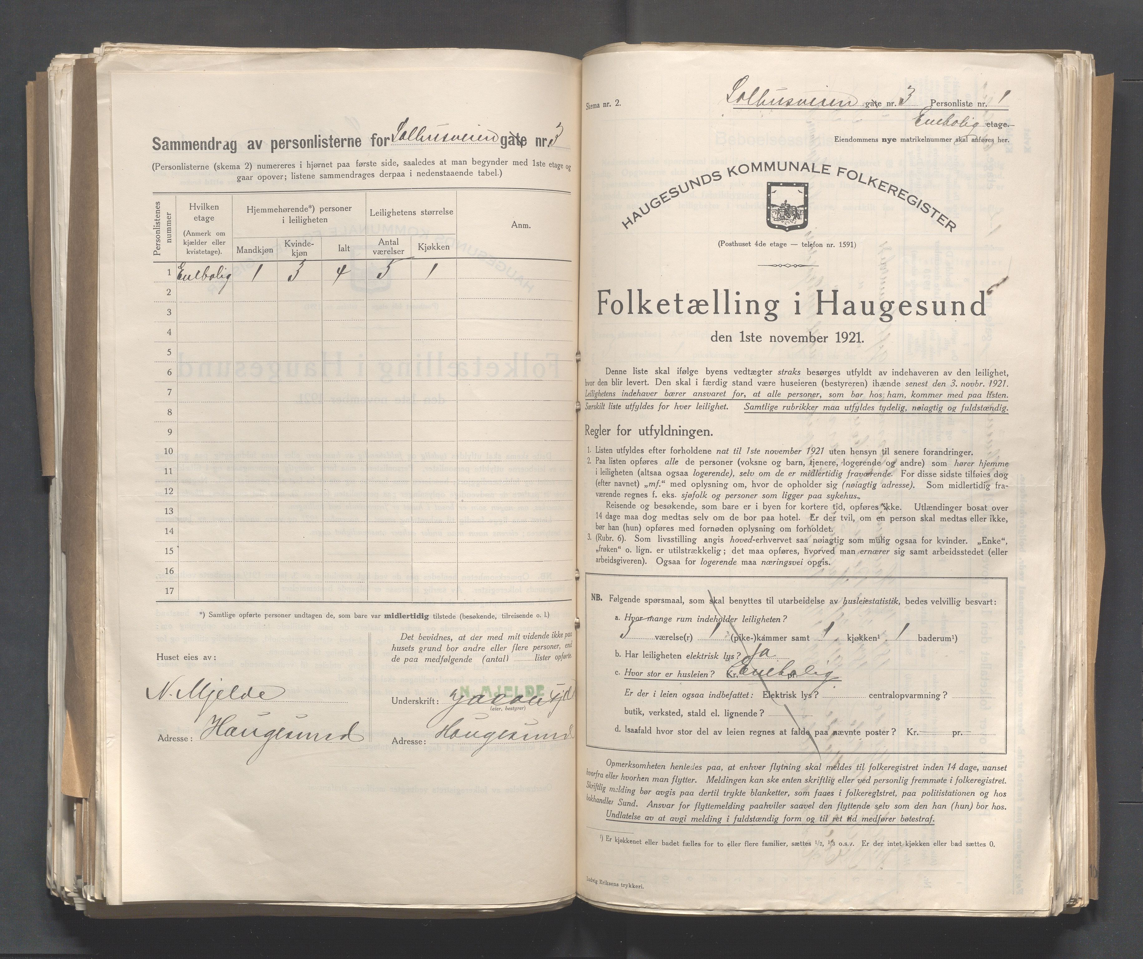 IKAR, Kommunal folketelling 1.11.1921 for Haugesund, 1921, s. 3455