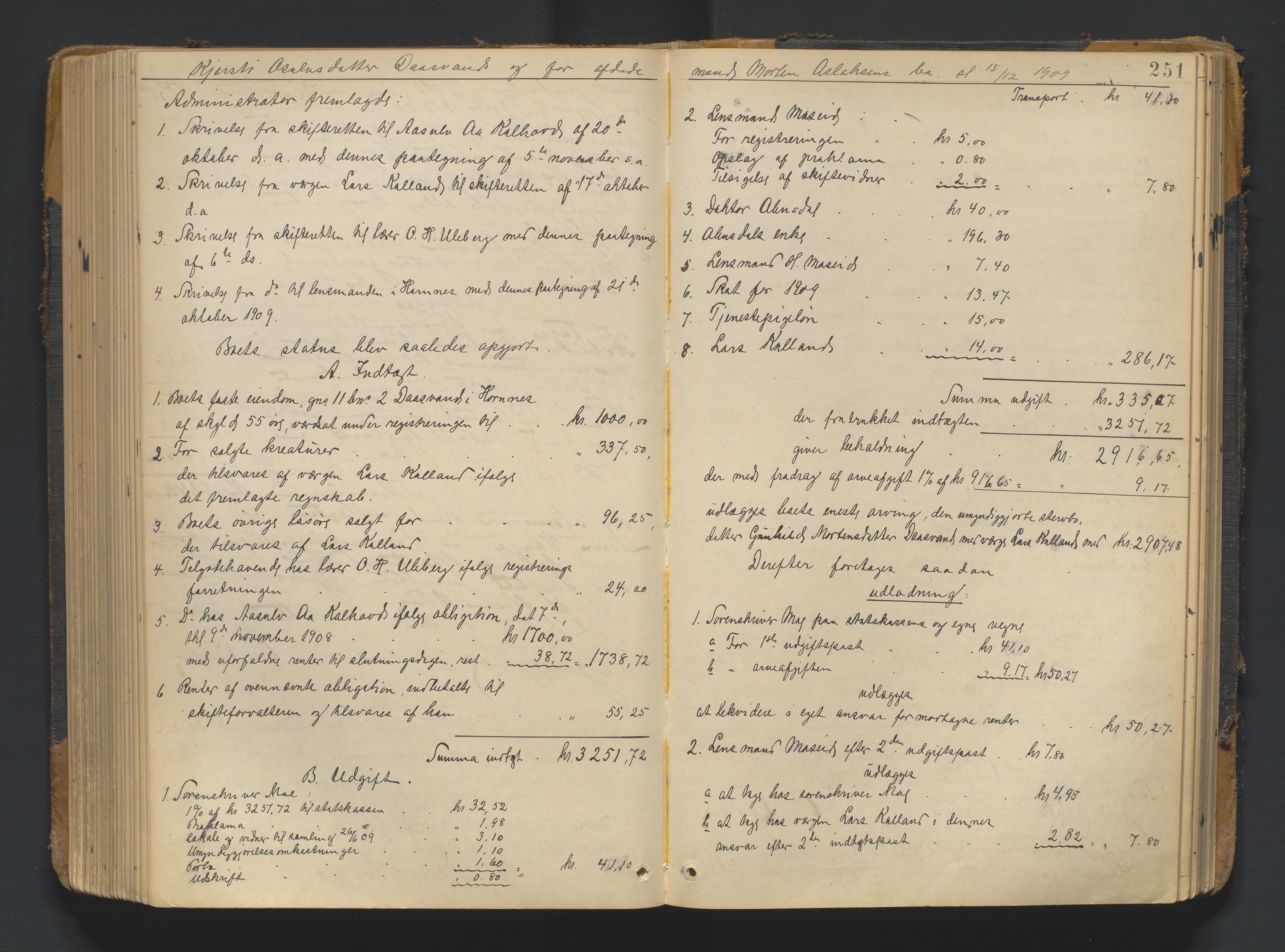 Setesdal sorenskriveri, AV/SAK-1221-0011/H/Hc/L0049: Skifteutlodningsprotokoll nr 3, 1901-1914, s. 251