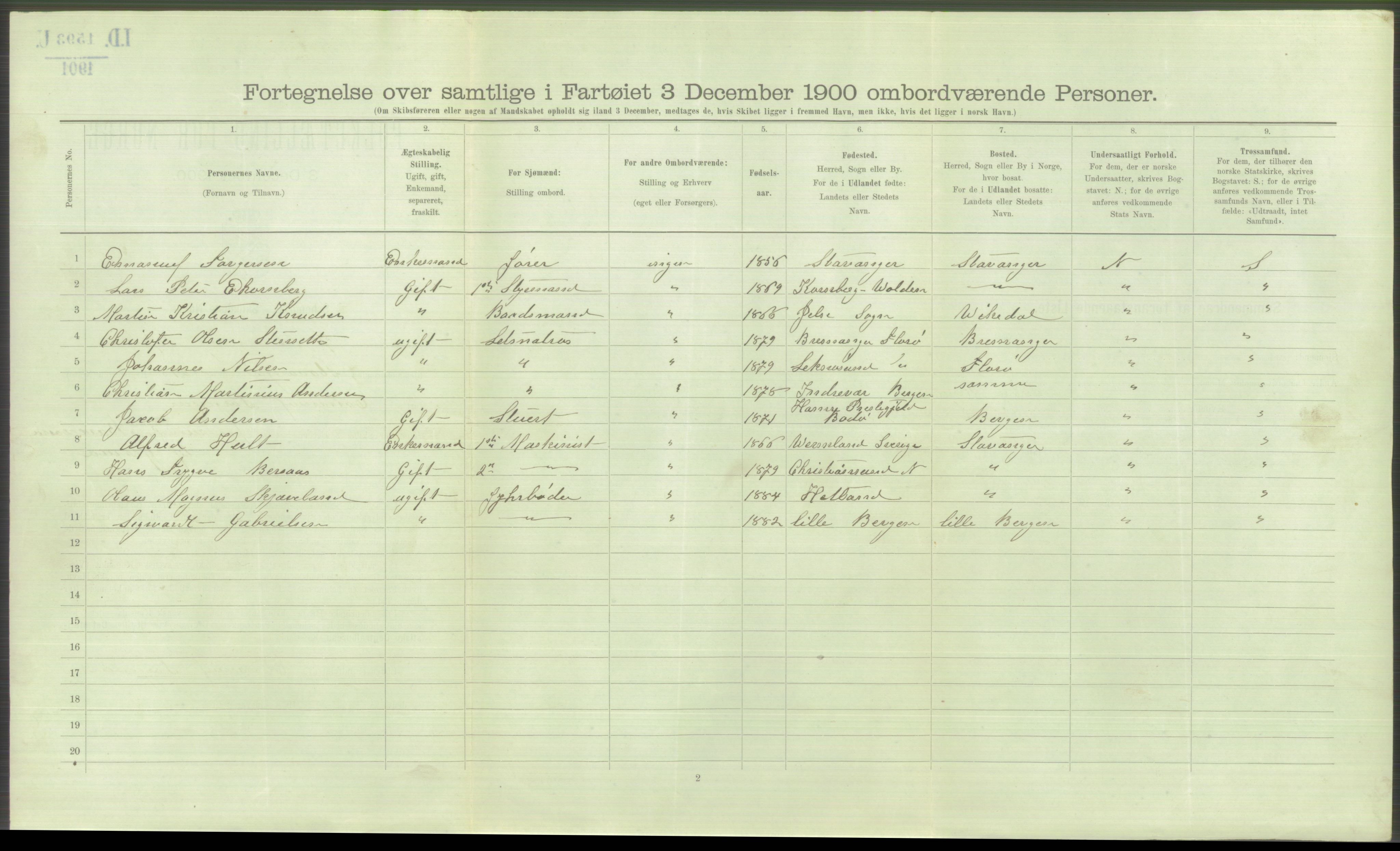 RA, Folketelling 1900 - skipslister med personlister for skip i norske havner, utenlandske havner og til havs, 1900, s. 5626