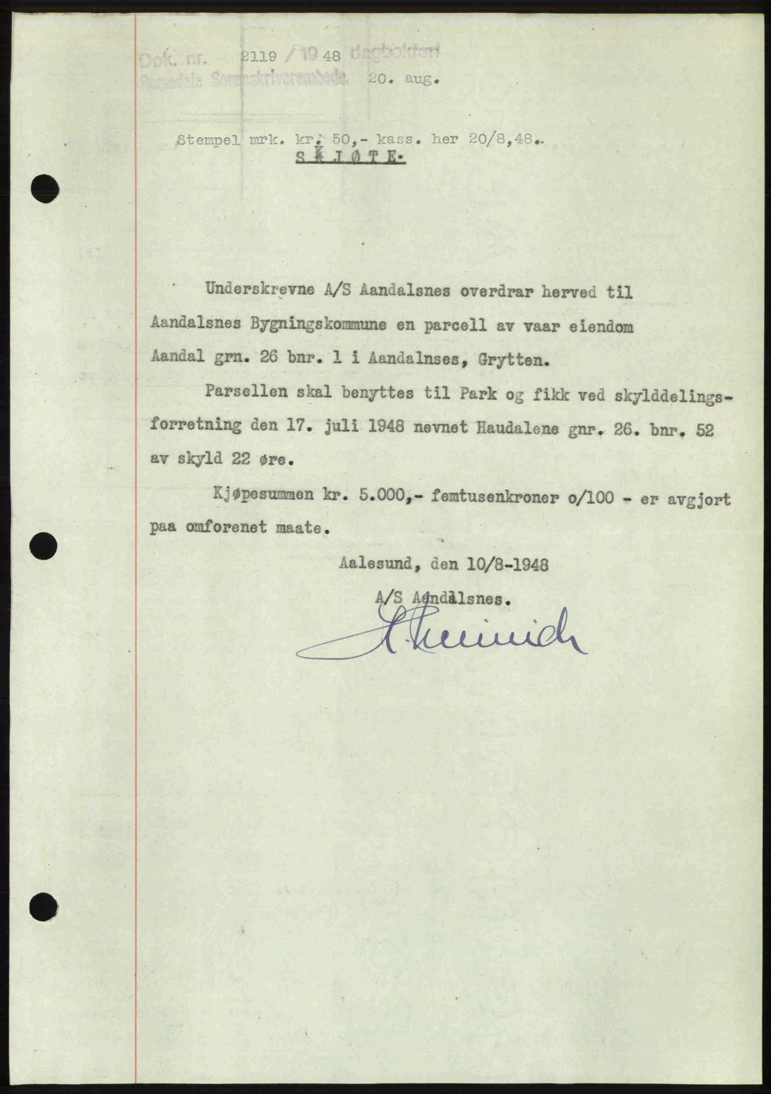 Romsdal sorenskriveri, SAT/A-4149/1/2/2C: Pantebok nr. A27, 1948-1948, Dagboknr: 2119/1948