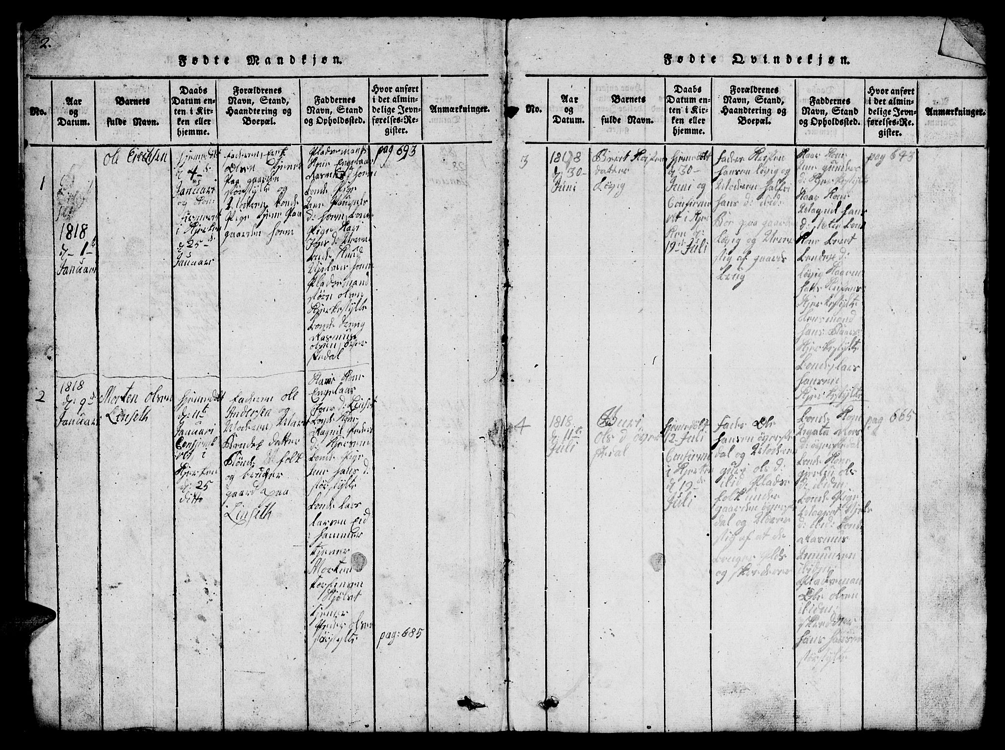 Ministerialprotokoller, klokkerbøker og fødselsregistre - Møre og Romsdal, AV/SAT-A-1454/541/L0546: Klokkerbok nr. 541C01, 1818-1856, s. 2-3