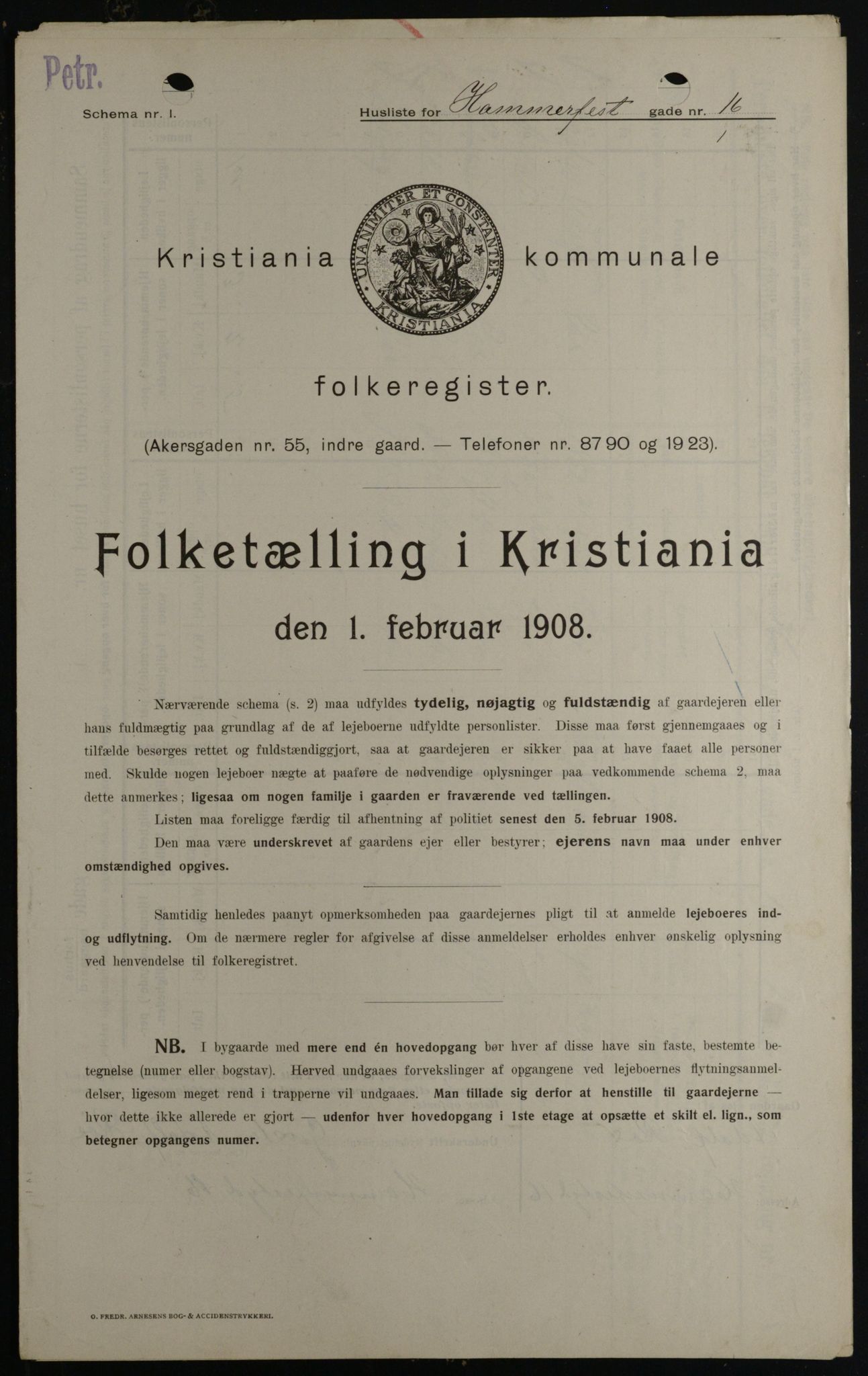 OBA, Kommunal folketelling 1.2.1908 for Kristiania kjøpstad, 1908, s. 30932