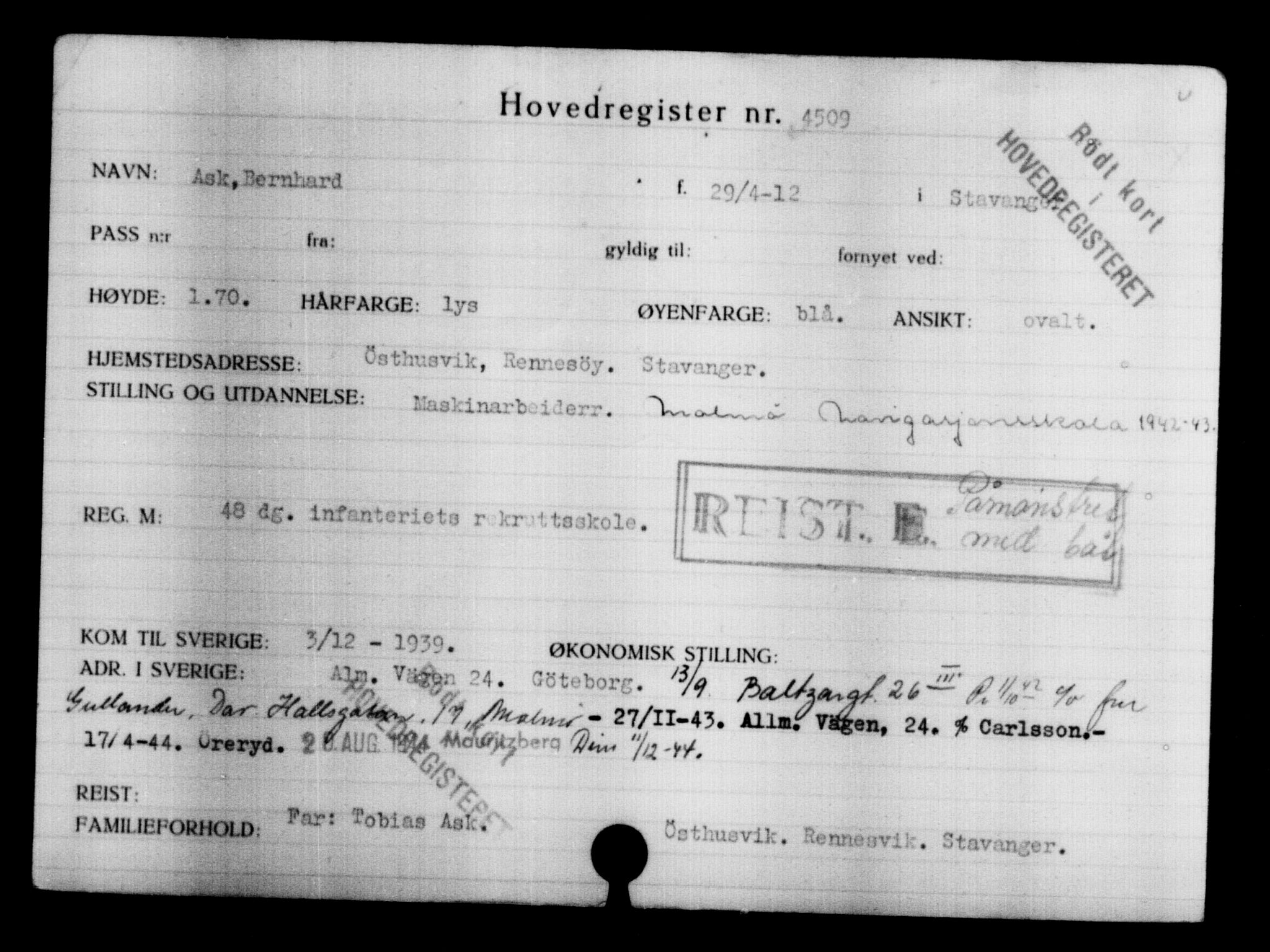 Utenriksstasjonene, Legasjonen i Stockholm, Flyktningkontoret, AV/RA-S-6753/V/Va/L0004: Kjesäterkartoteket, flyktninger med registreringsnr. 3496-6610, 1940-1945, s. 1216