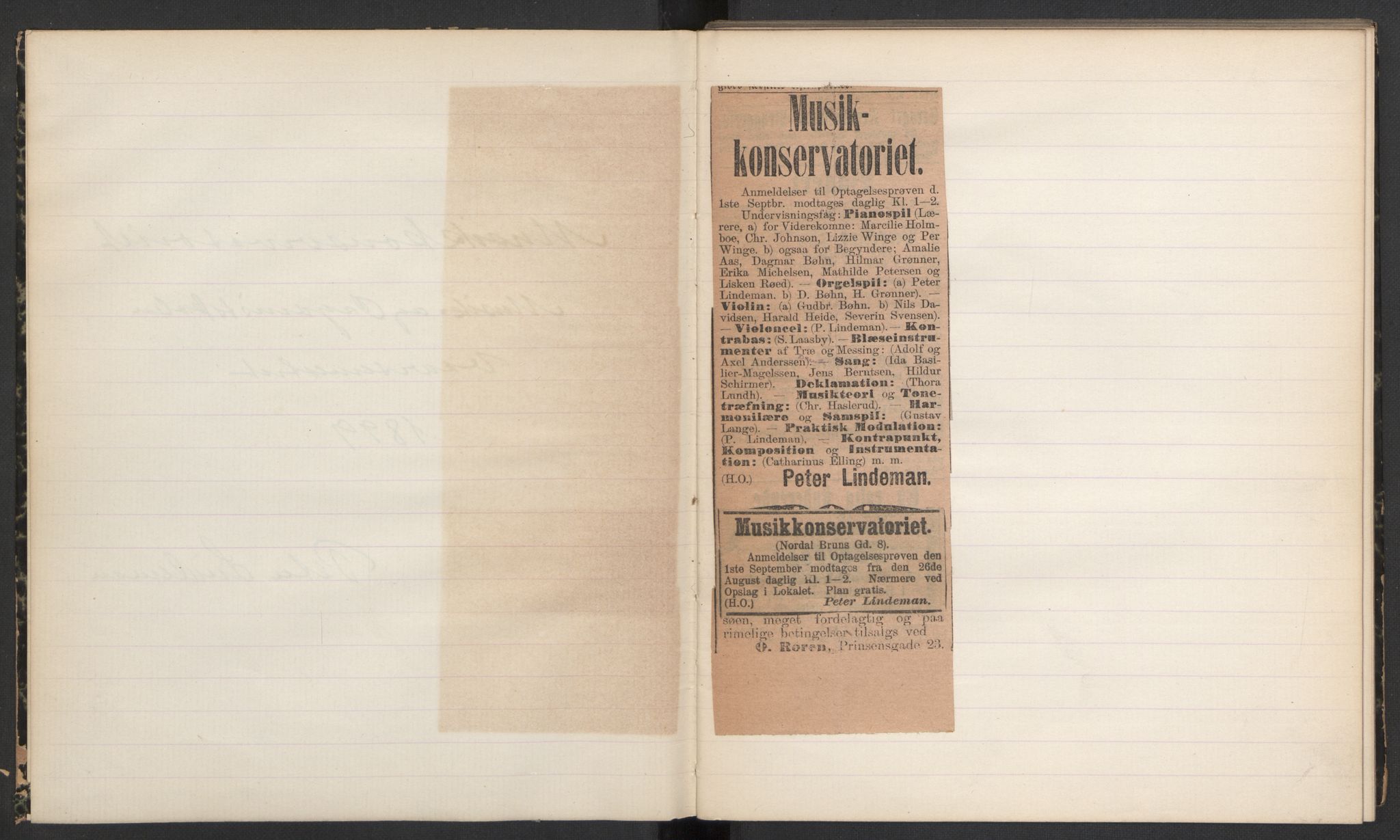 Musikkonservatoriet i Oslo, RA/PA-1761/F/Fa/L0002/0003: Oversikt over lærere, elever, m.m. / Musikkonservatoriet i Oslo - Vårsemesteret, 1899