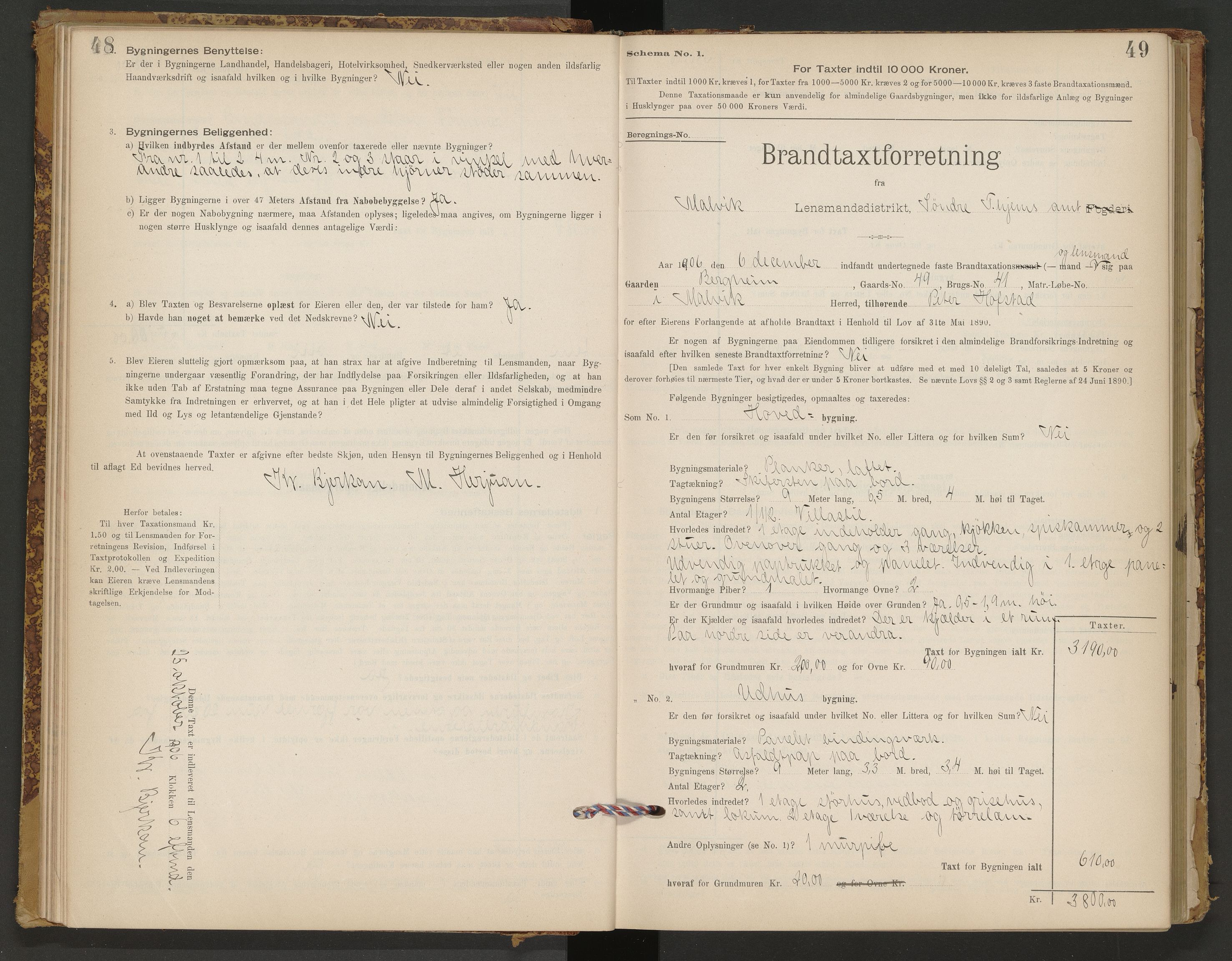 Norges Brannkasse Malvik, AV/SAT-A-1289/Fb/L0001: Branntakstprotokoll, 1895-1945, s. 48-49