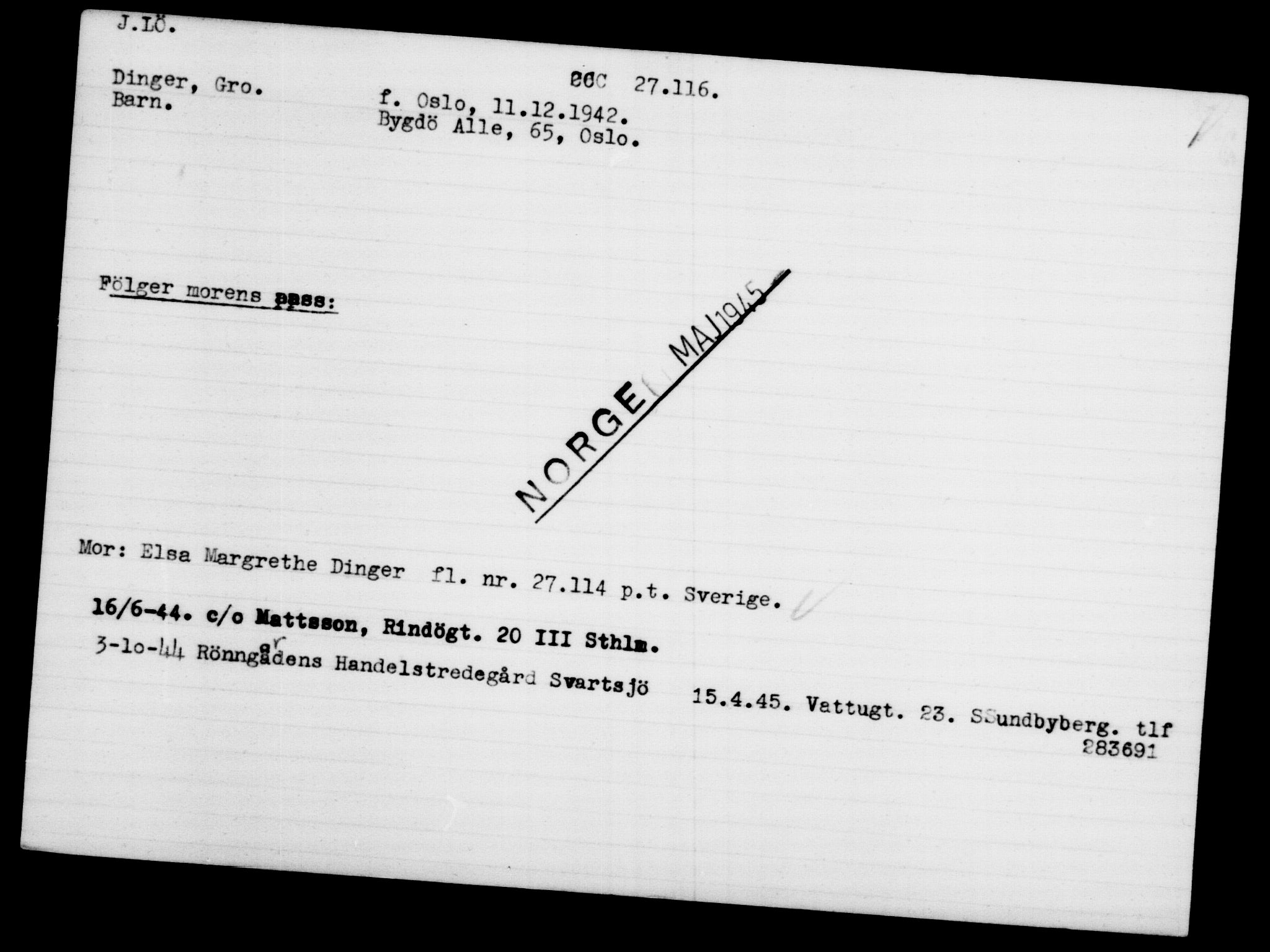 Utenriksstasjonene, Legasjonen i Stockholm, Flyktningkontoret, AV/RA-S-6753/V/Va/L0011: Kjesäterkartoteket, flyktninger med registreringsnr. 25300-28349, 1940-1945, s. 1917
