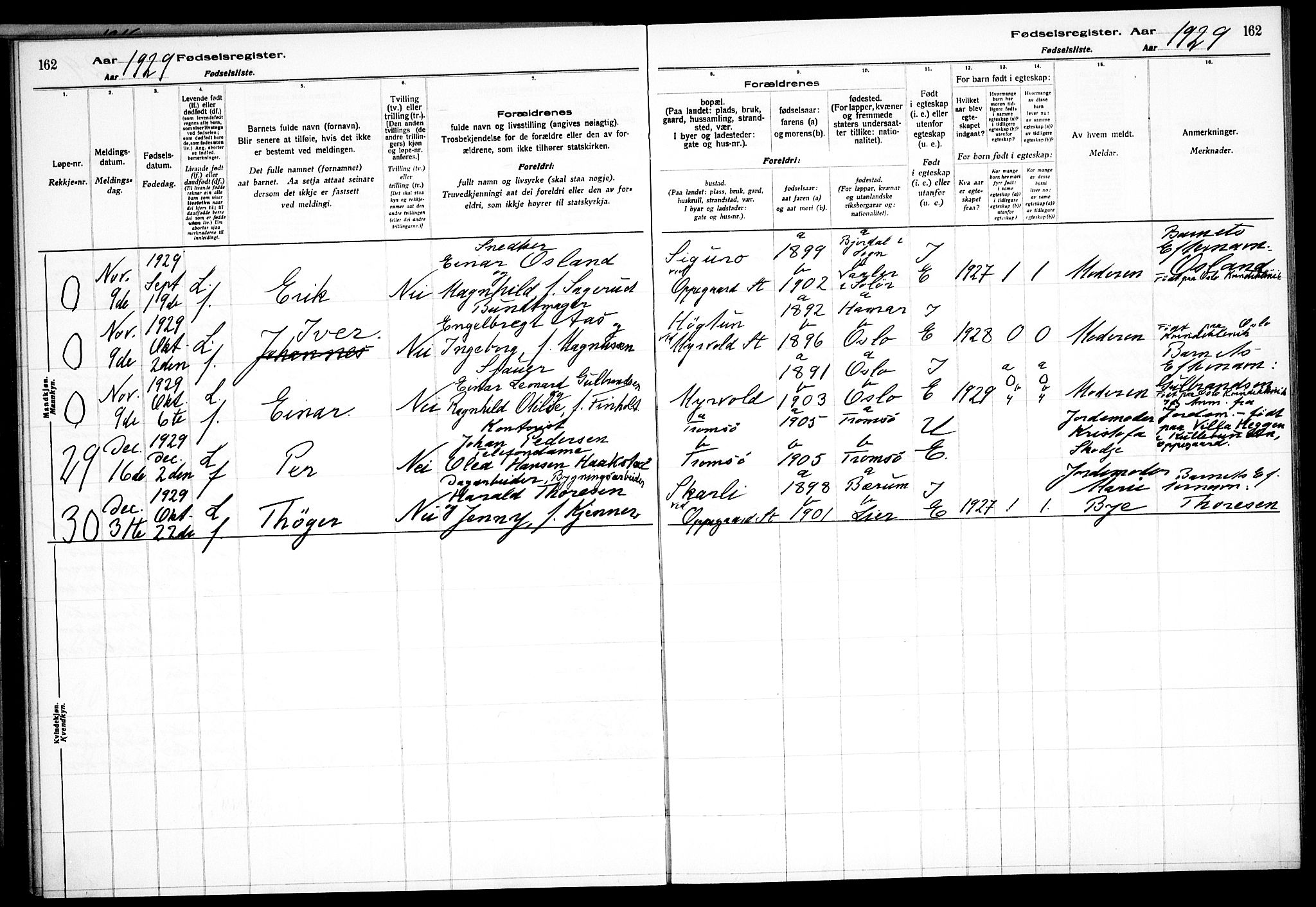 Nesodden prestekontor Kirkebøker, AV/SAO-A-10013/J/Jb/L0001: Fødselsregister nr. II 1, 1916-1933, s. 162