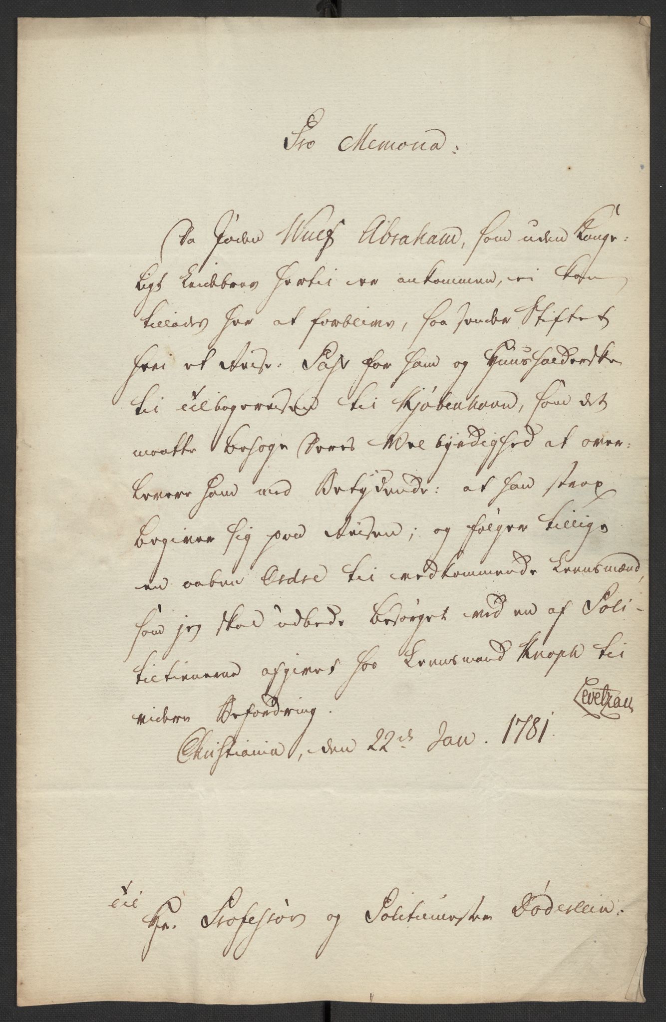 Oslo politidistrikt, AV/SAO-A-10085/D/Da/L0003: Innkomne brev, pro memoria m.v., 1781, s. 318