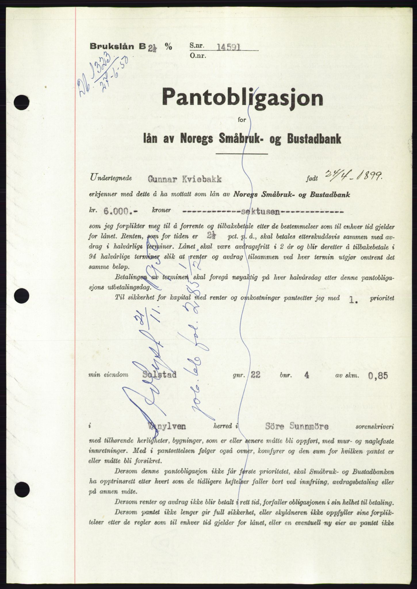 Søre Sunnmøre sorenskriveri, SAT/A-4122/1/2/2C/L0118: Pantebok nr. 6B, 1949-1950, Dagboknr: 1323/1950