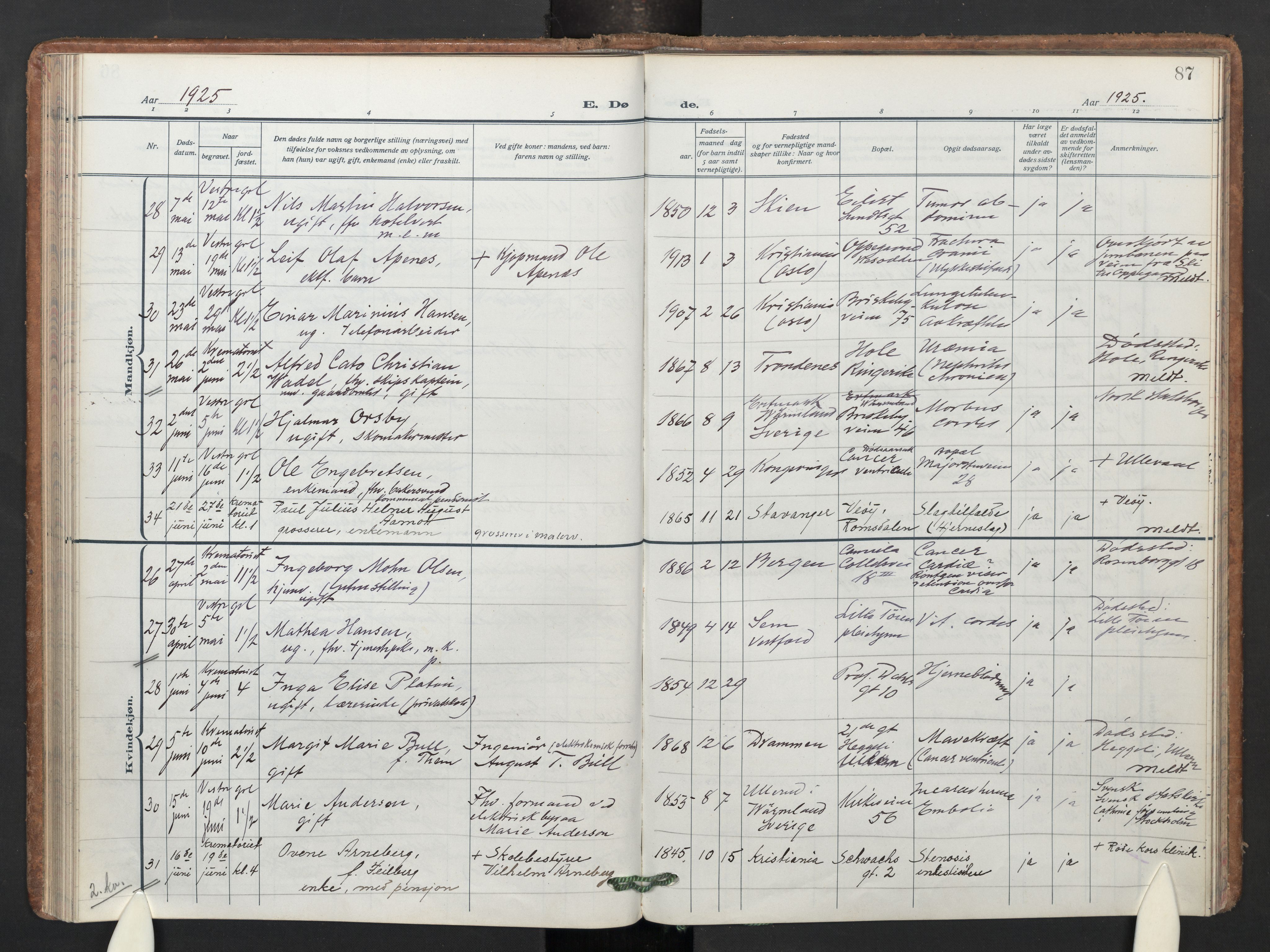 Uranienborg prestekontor Kirkebøker, AV/SAO-A-10877/F/Fa/L0013: Ministerialbok nr. I 13, 1919-1954, s. 87