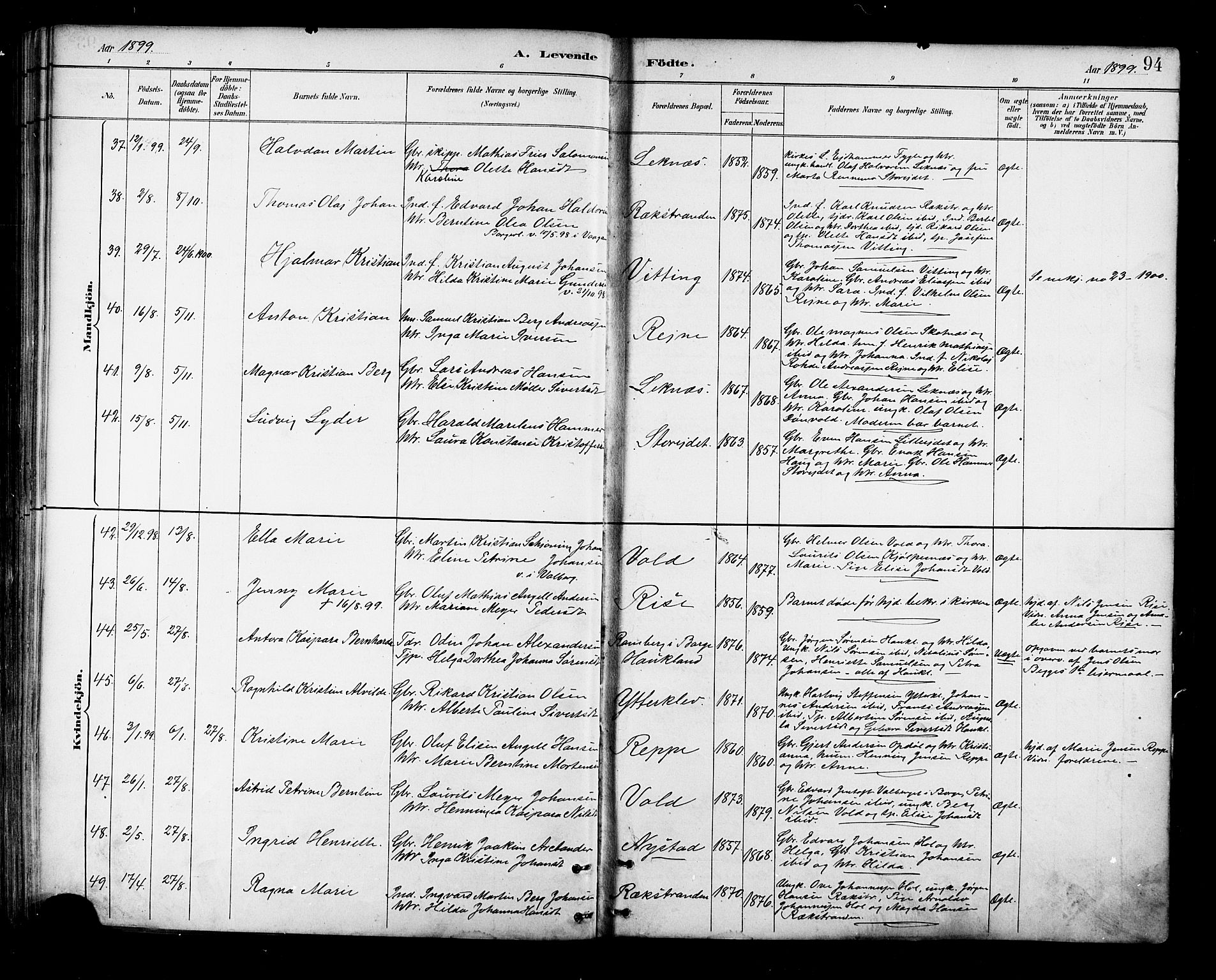 Ministerialprotokoller, klokkerbøker og fødselsregistre - Nordland, AV/SAT-A-1459/881/L1167: Klokkerbok nr. 881C04, 1886-1899, s. 94