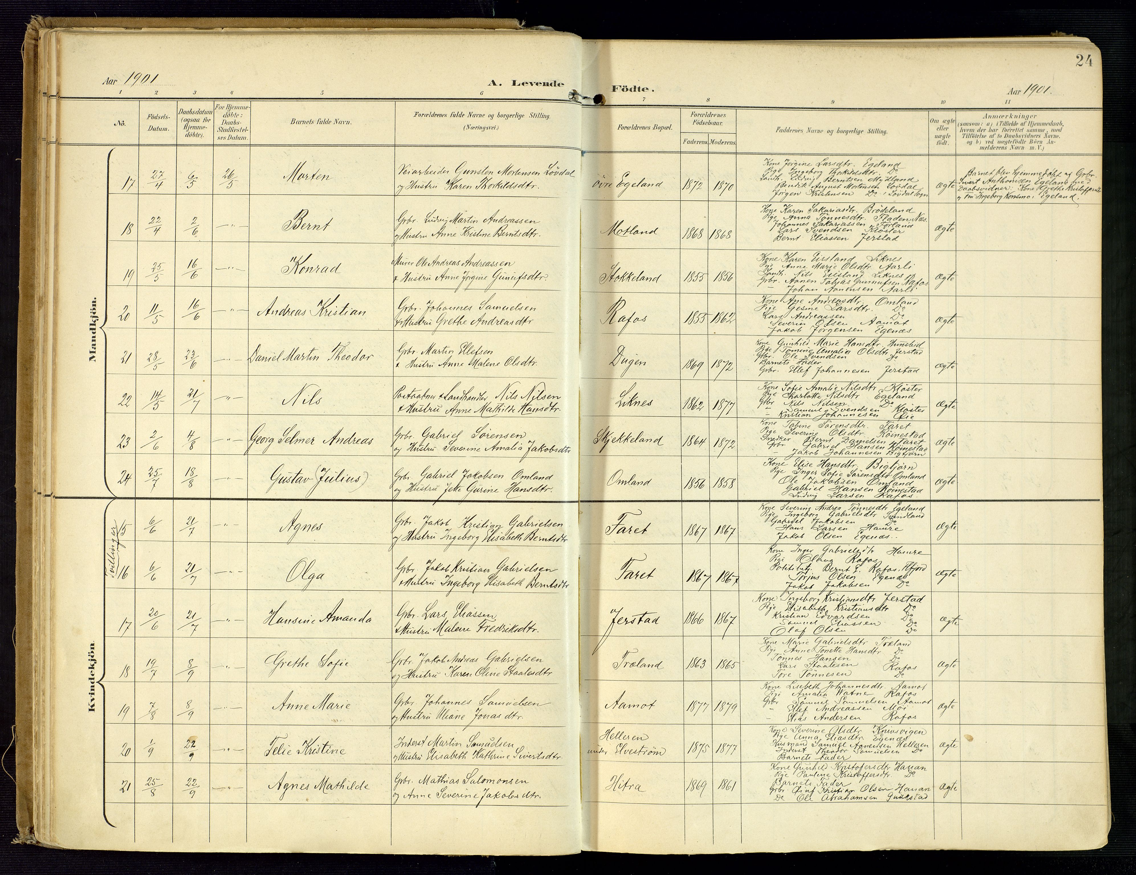 Kvinesdal sokneprestkontor, AV/SAK-1111-0026/F/Fa/Fab/L0009: Ministerialbok nr. A 9, 1898-1915, s. 24