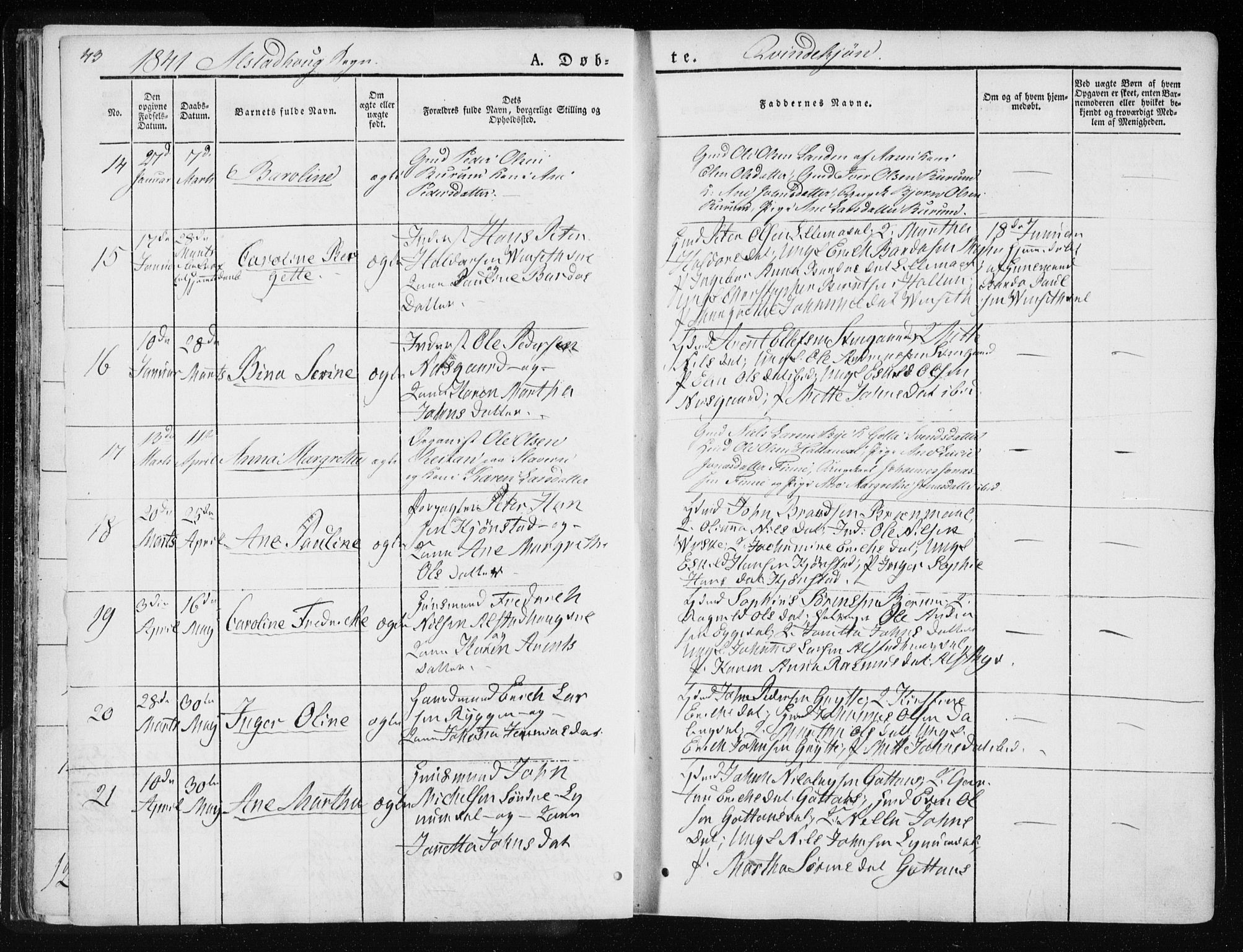 Ministerialprotokoller, klokkerbøker og fødselsregistre - Nord-Trøndelag, AV/SAT-A-1458/717/L0154: Ministerialbok nr. 717A06 /1, 1836-1849, s. 43