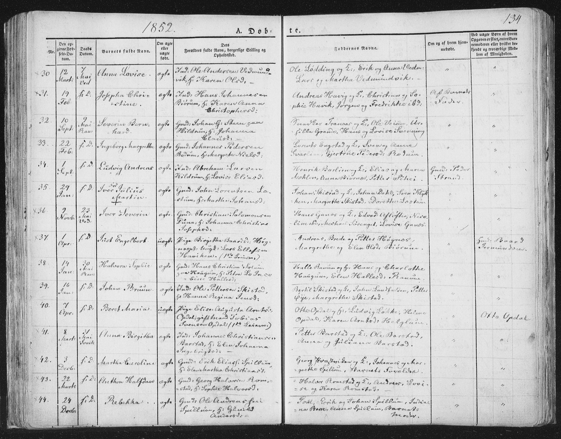 Ministerialprotokoller, klokkerbøker og fødselsregistre - Nord-Trøndelag, SAT/A-1458/764/L0551: Ministerialbok nr. 764A07a, 1824-1864, s. 134