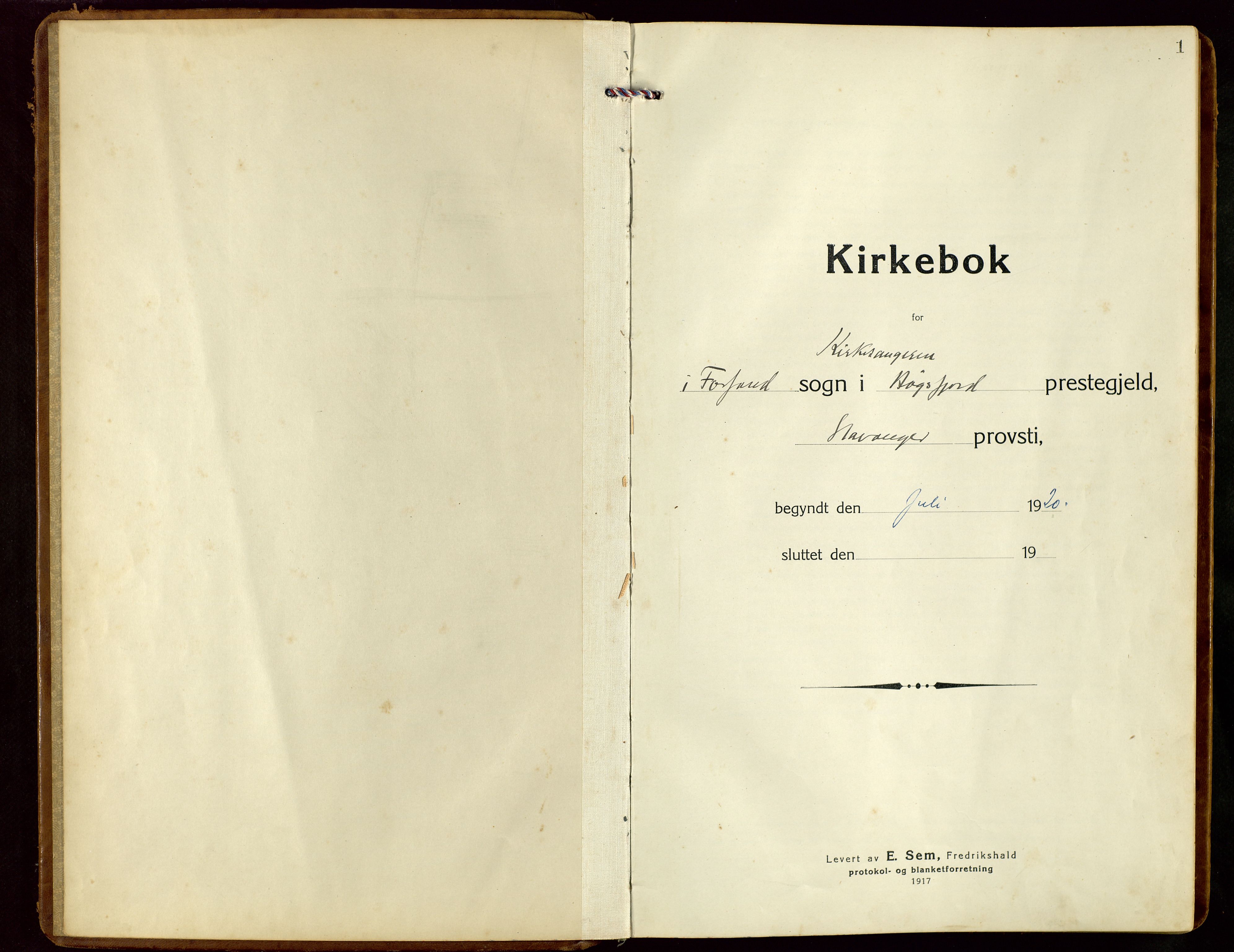 Høgsfjord sokneprestkontor, SAST/A-101624/H/Ha/Hab/L0005: Klokkerbok nr. B 5, 1920-1957, s. 1