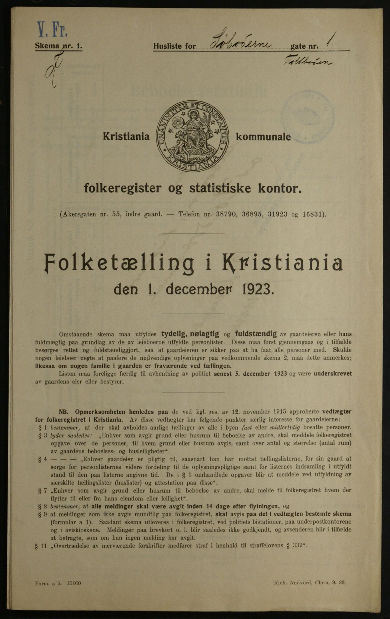 OBA, Kommunal folketelling 1.12.1923 for Kristiania, 1923, s. 105380