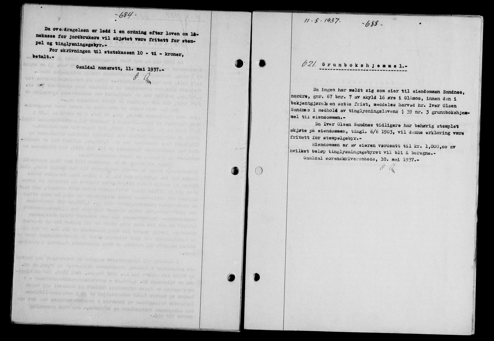 Gauldal sorenskriveri, SAT/A-0014/1/2/2C/L0047: Pantebok nr. 50-51, 1937-1937, Dagboknr: 621/1937