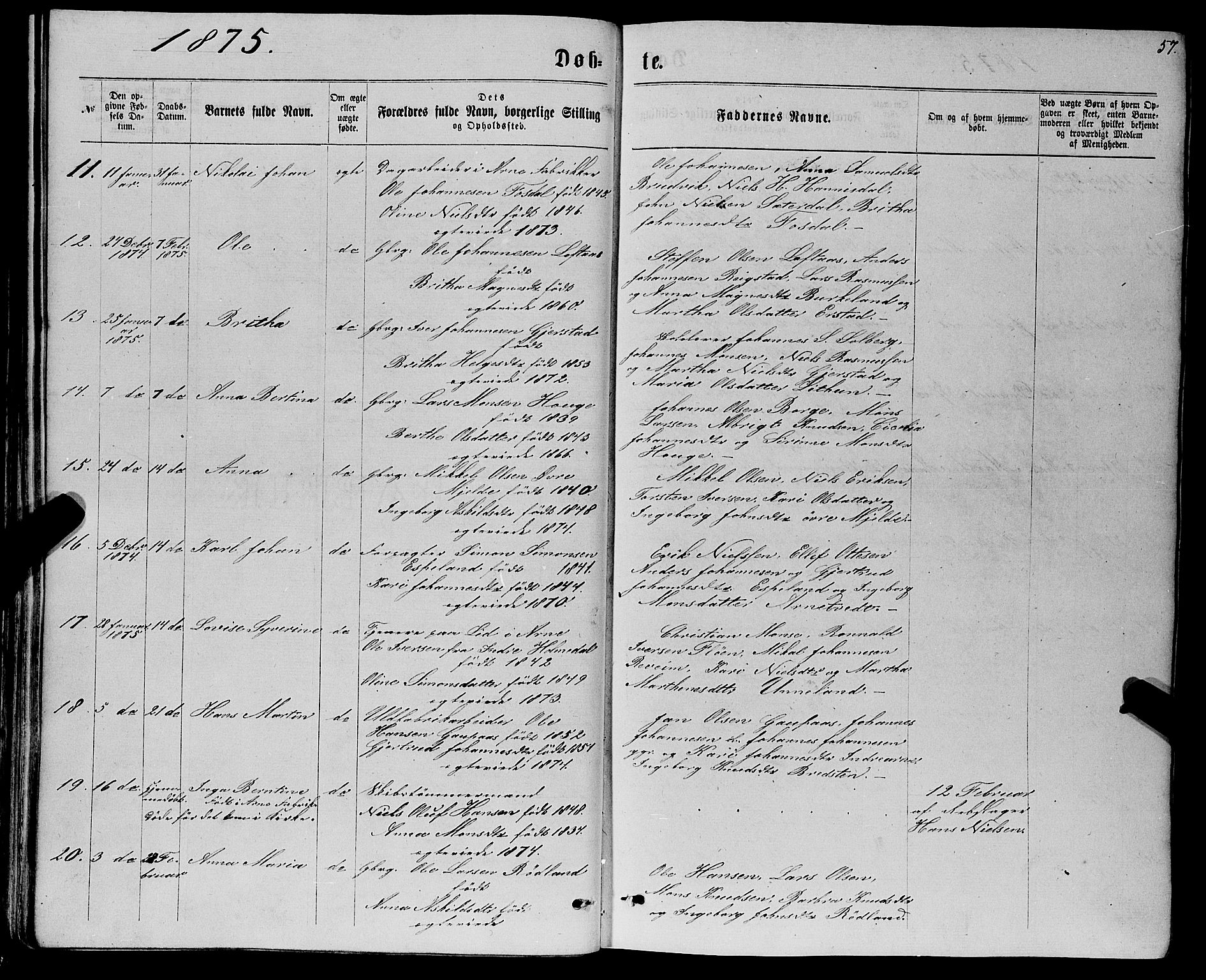 Haus sokneprestembete, AV/SAB-A-75601/H/Haa: Ministerialbok nr. A 18, 1871-1877, s. 57