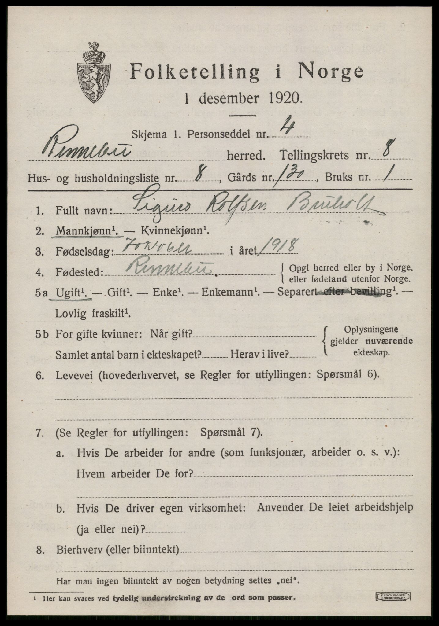 SAT, Folketelling 1920 for 1635 Rennebu herred, 1920, s. 5348