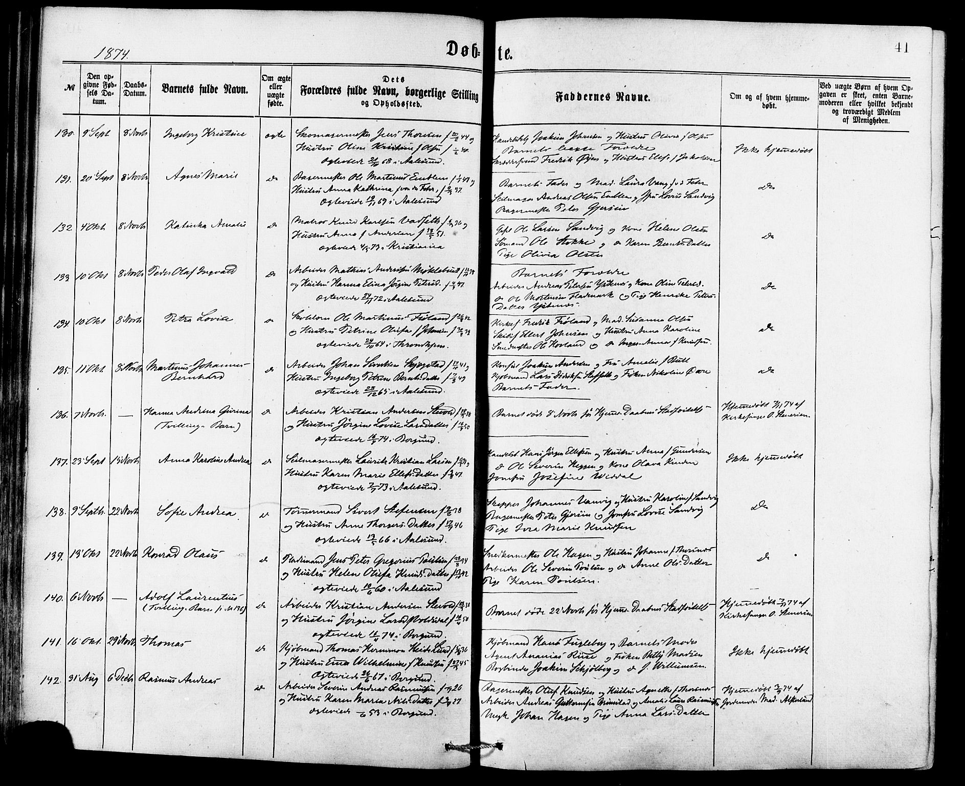 Ministerialprotokoller, klokkerbøker og fødselsregistre - Møre og Romsdal, SAT/A-1454/529/L0453: Ministerialbok nr. 529A03, 1872-1877, s. 41