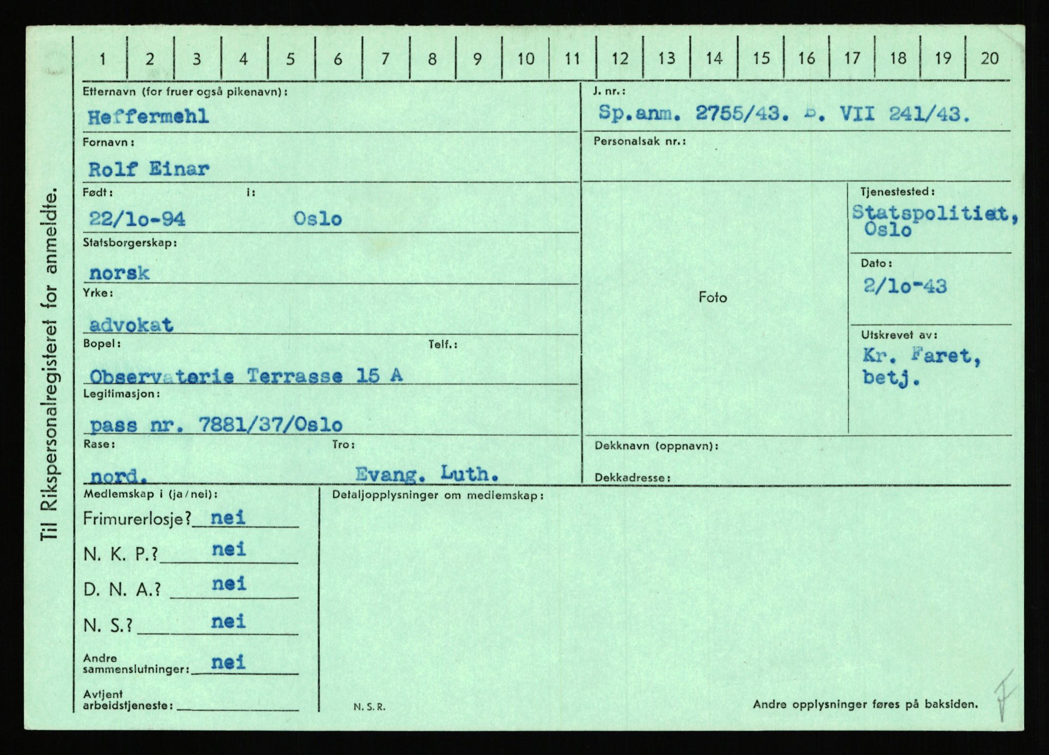 Statspolitiet - Hovedkontoret / Osloavdelingen, AV/RA-S-1329/C/Ca/L0006: Hanche - Hokstvedt, 1943-1945, s. 2887