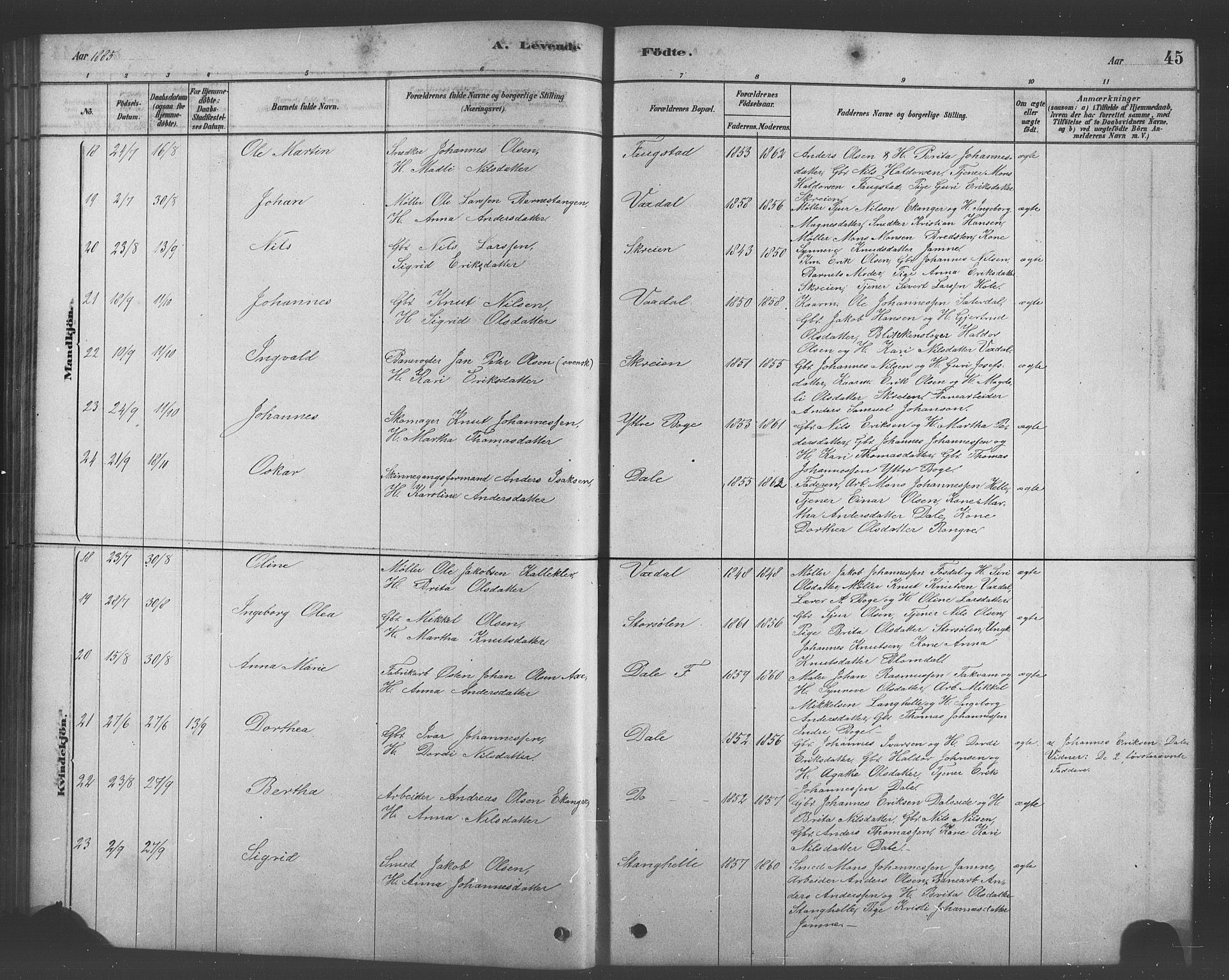 Bruvik Sokneprestembete, AV/SAB-A-74701/H/Hab: Klokkerbok nr. A 1, 1878-1907, s. 45